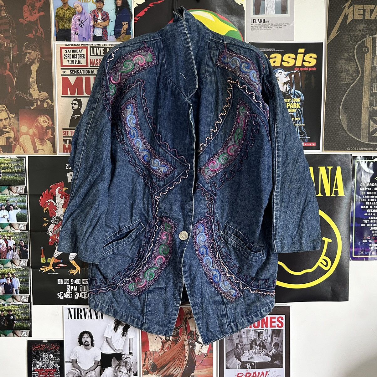 Vintage Vintage Cherry Seven 80s Oversize Embroidery Denim Jacket Size XL / US 12-14 / IT 48-50 - 1 Thumbnail