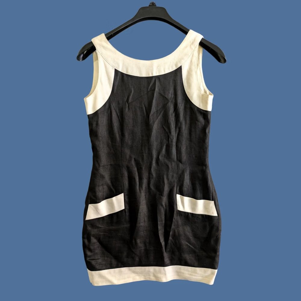 Vintage Andrea Jovine Dress Size 6 Black White Trim Linen Sleeveless Classic Mini Size M / US 6-8 / IT 42-44 - 1 Thumbnail