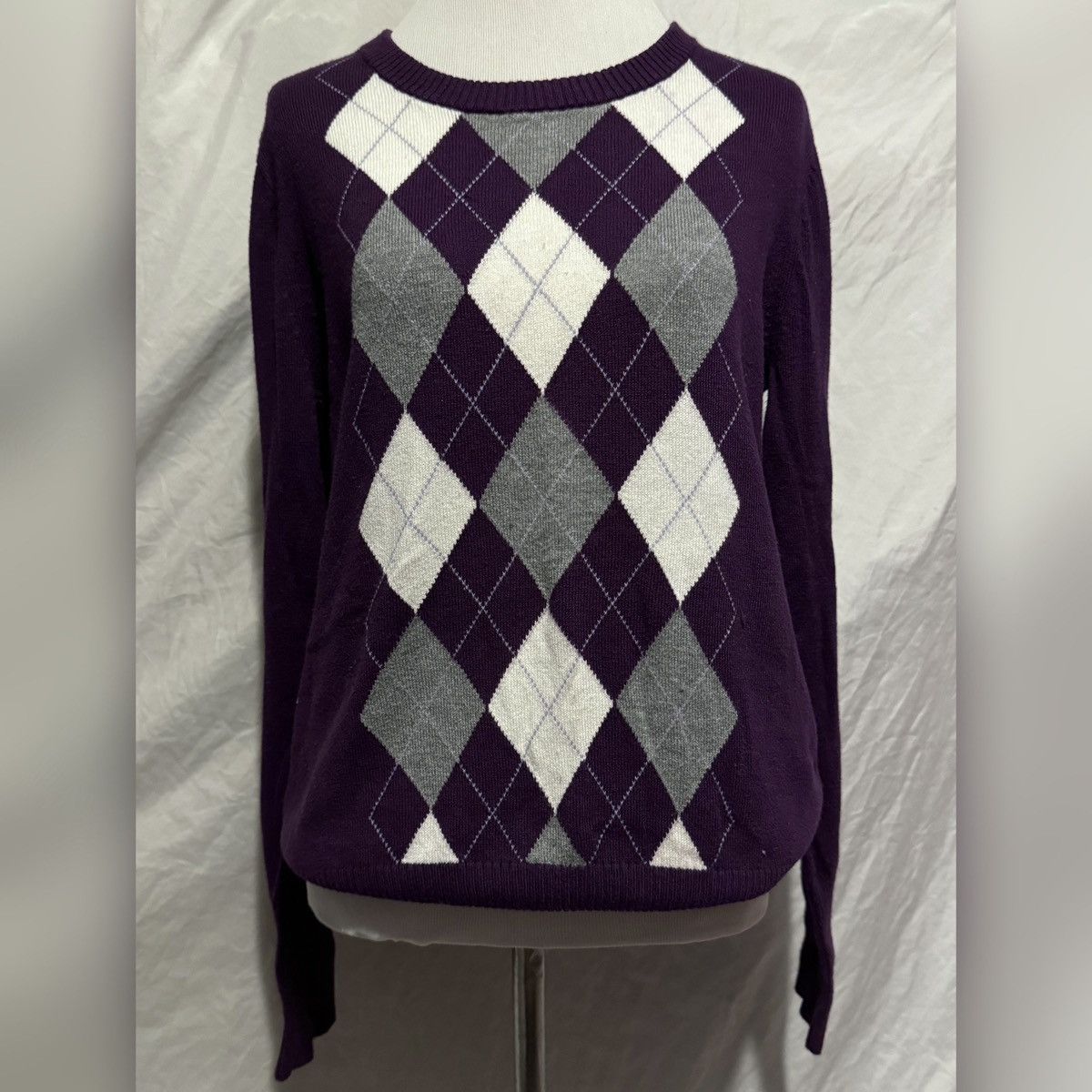 Merona Retro, Eggplant Purple, Argyle Patterned, Rayon Knit Sweater Size ONE SIZE - 10 Thumbnail