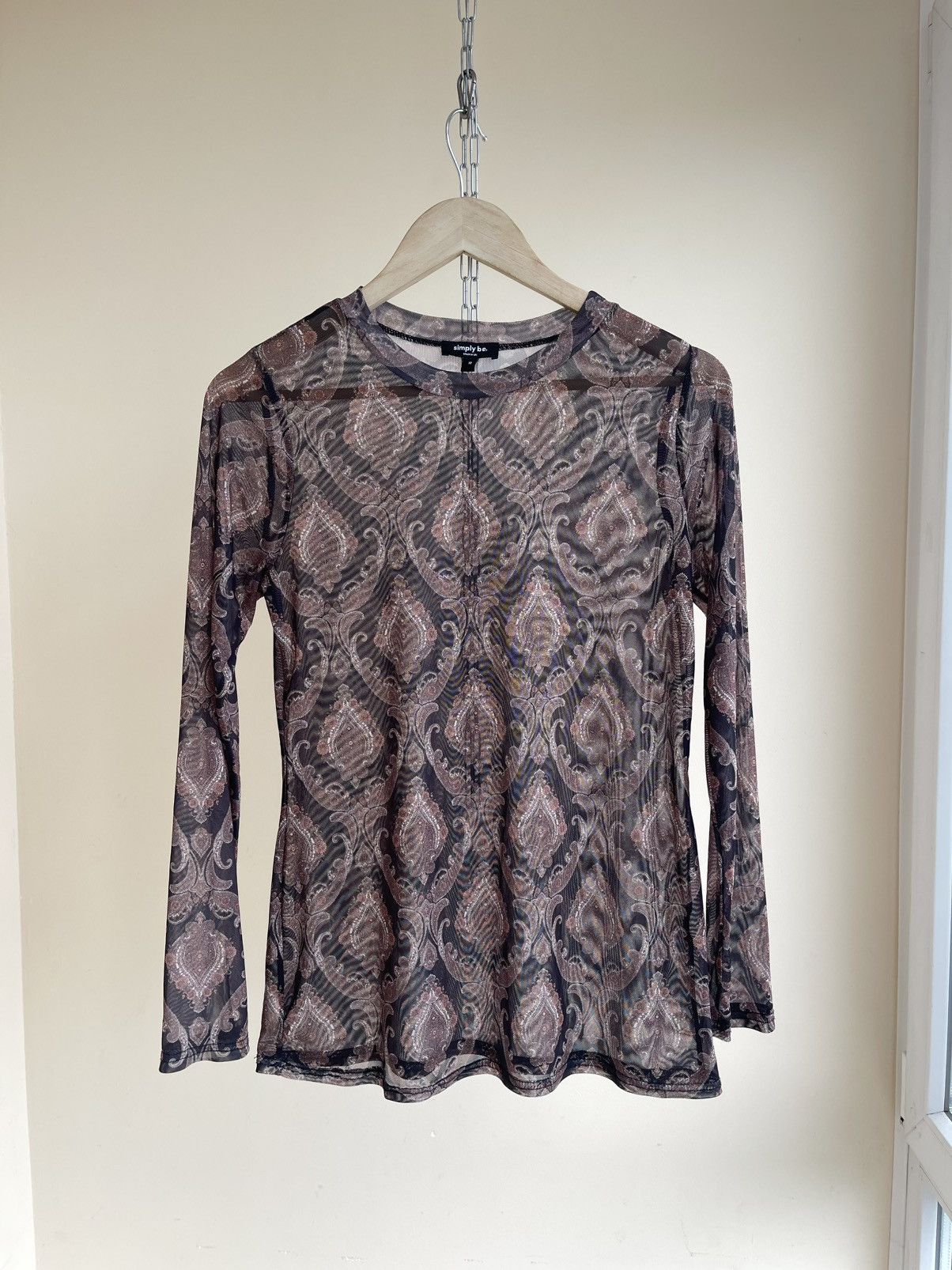 Other Simply Be Abstract Boho Print Mesh Long Sleeve Top Shirt Y2K Size M / US 6-8 / IT 42-44 - 1 Thumbnail