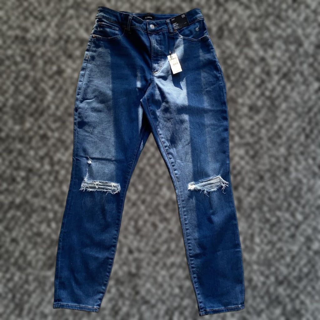 Express Express Jeans Skinny Womens 12R High Rise Stretch Distressed 5-Pocket Denim Blue Modern Winter Summer Spring Fall New with tags Size 34" / US 12 / IT 48 - 1 Thumbnail