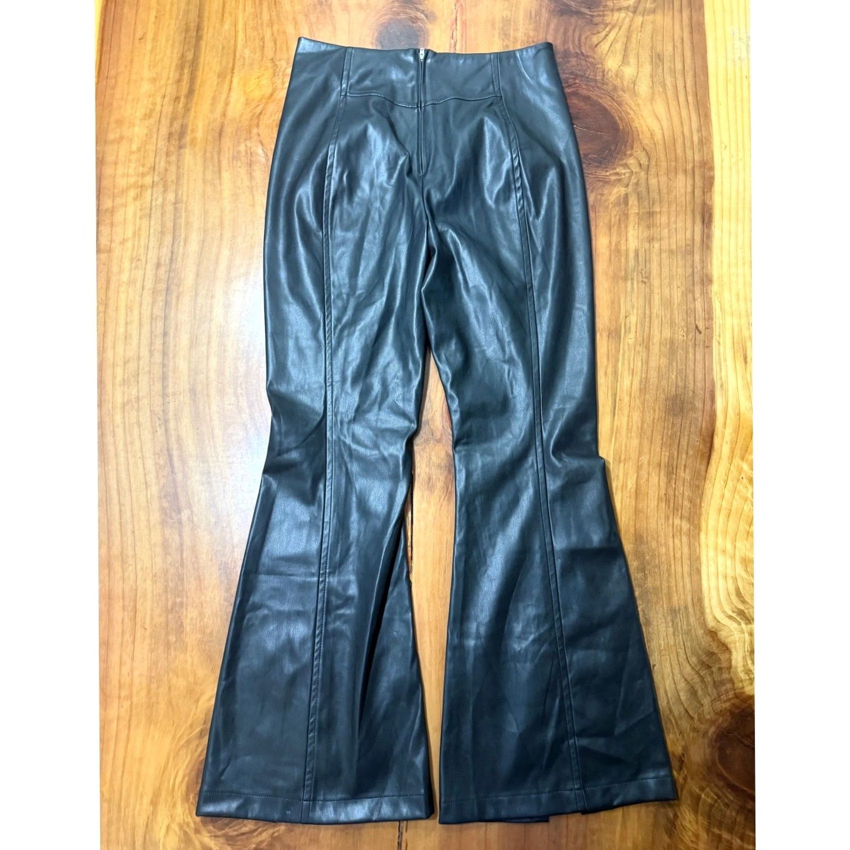 Free People Free People We the Free Pants 33 The Real Deal Vegan Faux Leather Flare Slit Zip WW12 Womens Size 24" / US 00 / IT 34 - 7 Thumbnail