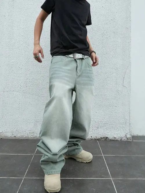 Jean Washed Denim Jeans stacked wide leg Size US 32 / EU 48 - 4 Thumbnail