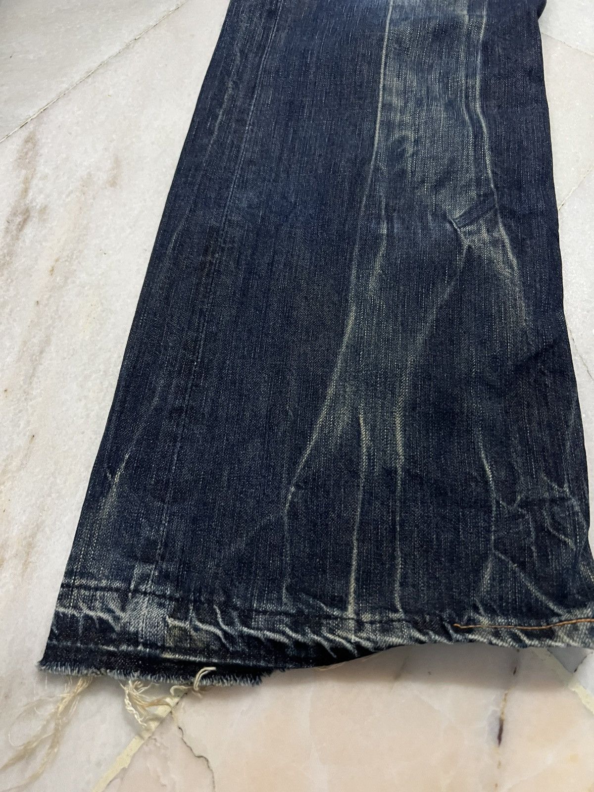 Edwin × Vintage 💥Flare💥Edwin 503 Blue Trip Distress Jean Size US 35 - 4 Thumbnail