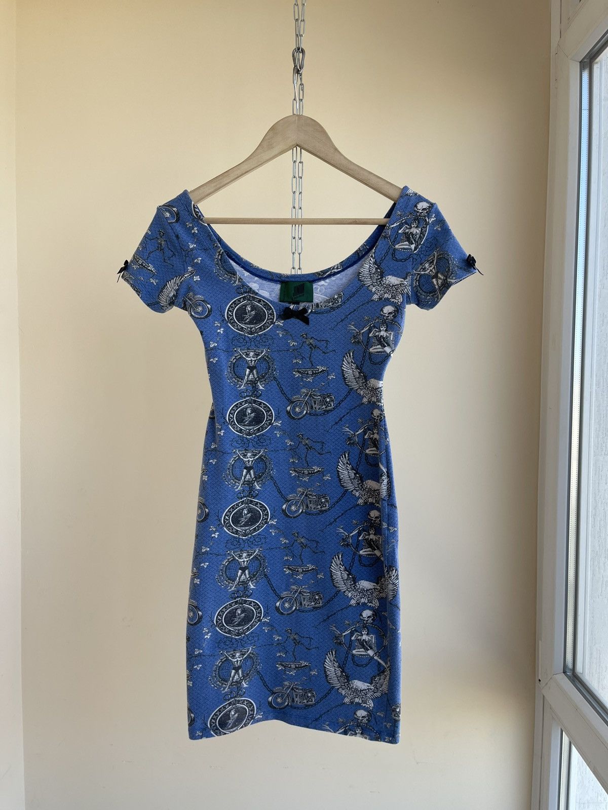 Jean Paul Gaultier JPG Junior Mister World Print Cotton Stretch Mini Dress 90s Size L / US 10 / IT 46 - 1 Thumbnail