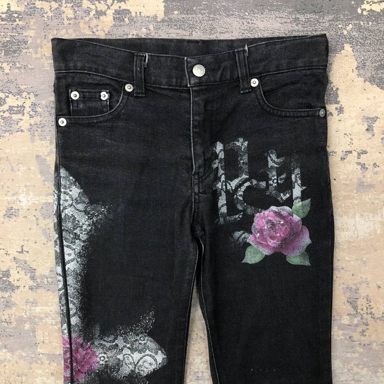Japanese Brand P801 PENTY'S FLARED PAINTED JEANS Size 26" / US 2 / IT 38 - 3 Thumbnail