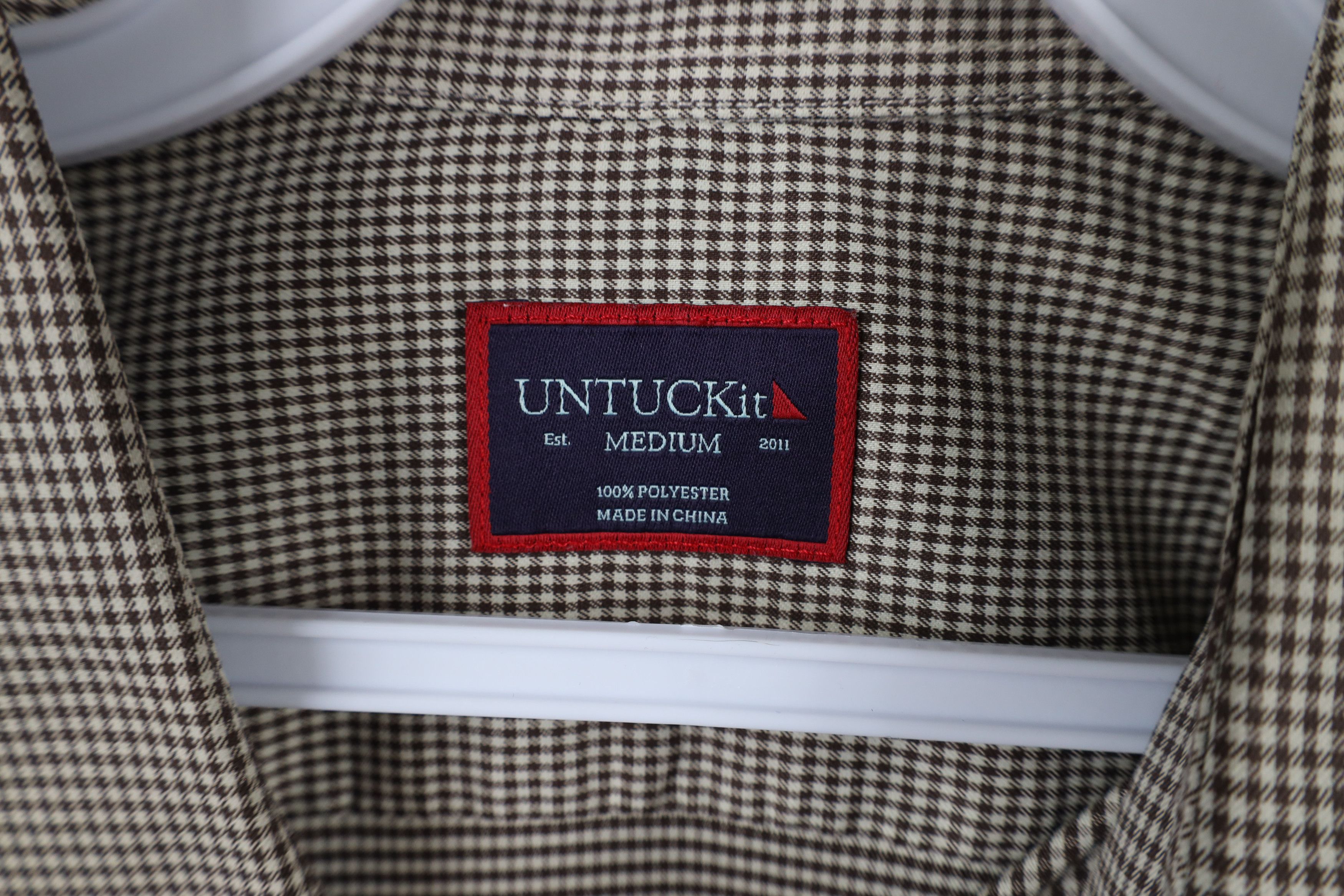 UNTUCKit × Vintage Untuckit Gingham Knit Collared Button Shirt Brown Polyester Size US M / EU 48-50 / 2 - 7 Thumbnail