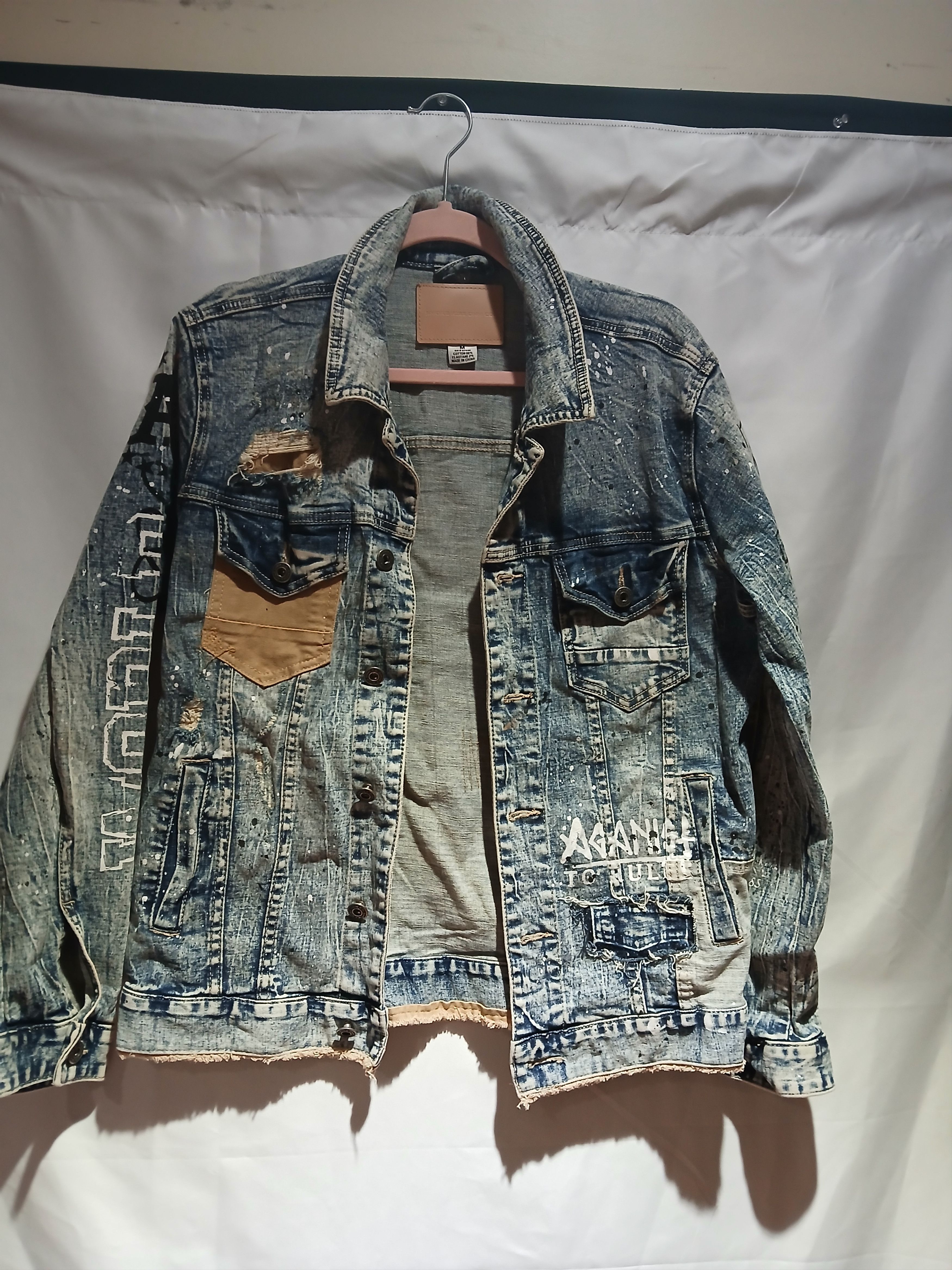Smoke rise men's distressed denim jacket size medium