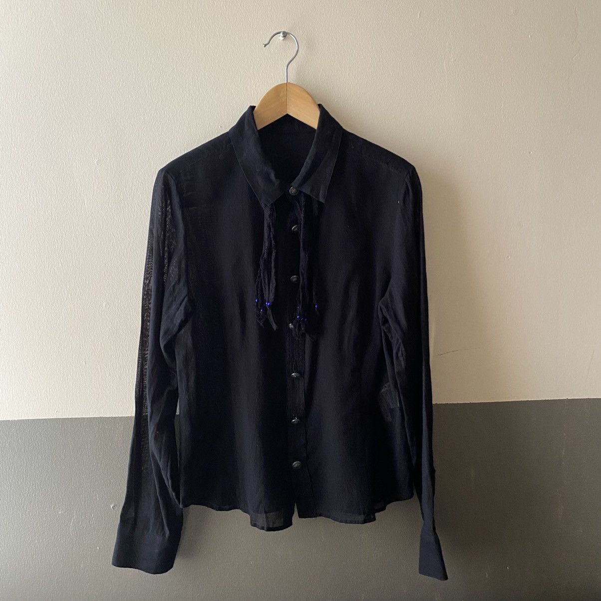 Sunao Kuwahara Sunao Kuwahara Sheer Black Fringed Blouse Size M / US 6-8 / IT 42-44 - 12 Thumbnail