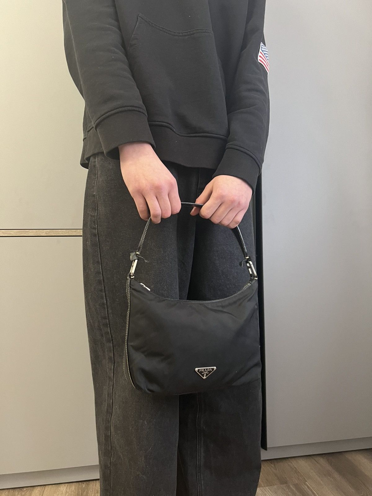 Prada Nylon Handle bags Black With logo