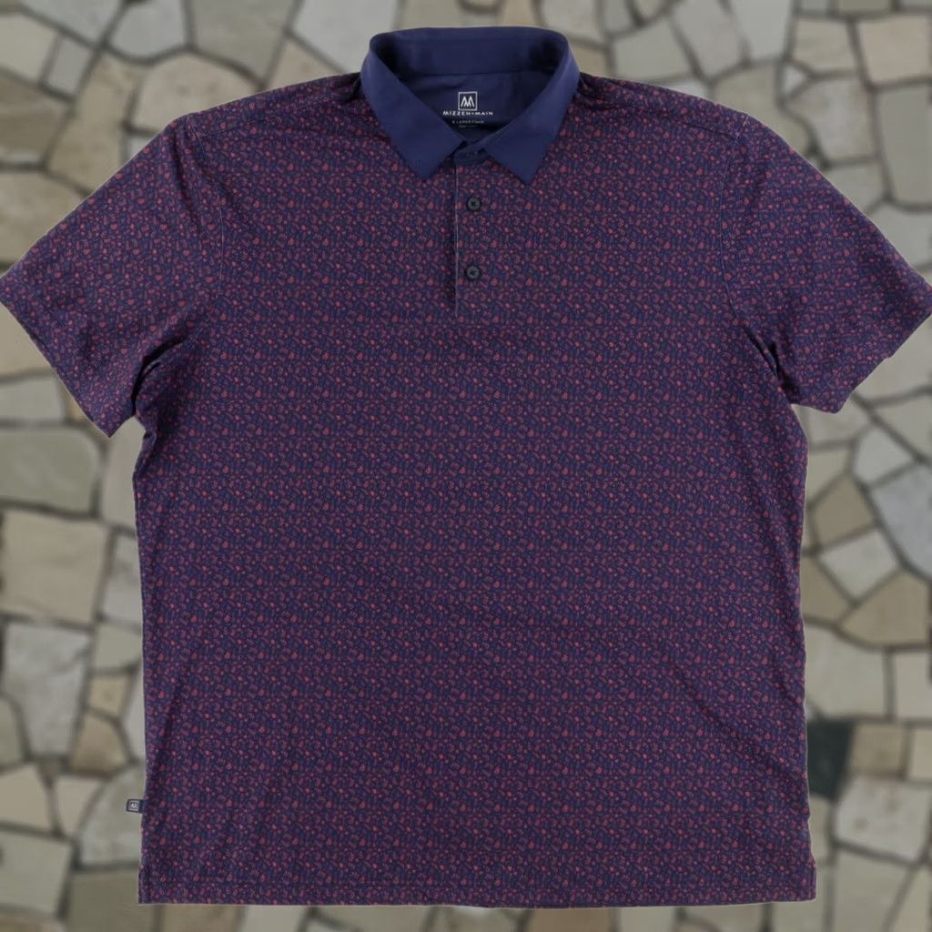 Mizzen+Main Mizzen + Main Classic Fit Ditzy Leaf High Stretch Polo Shirt Navy Men's XL Size US XL / EU 56 / 4 - 1 Thumbnail