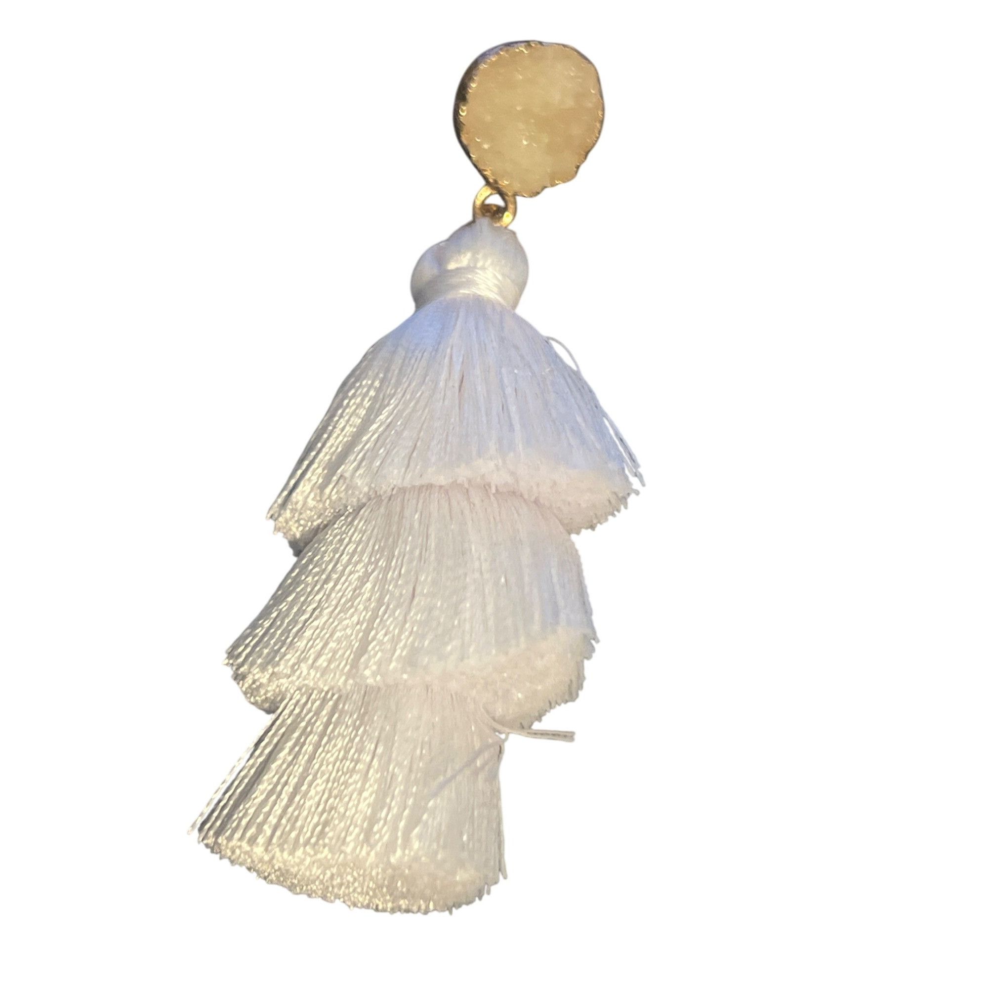 Other White Tassel Statement Earrings Druzy Stone Studs 3 Tiered P Size ONE SIZE - 2 Thumbnail