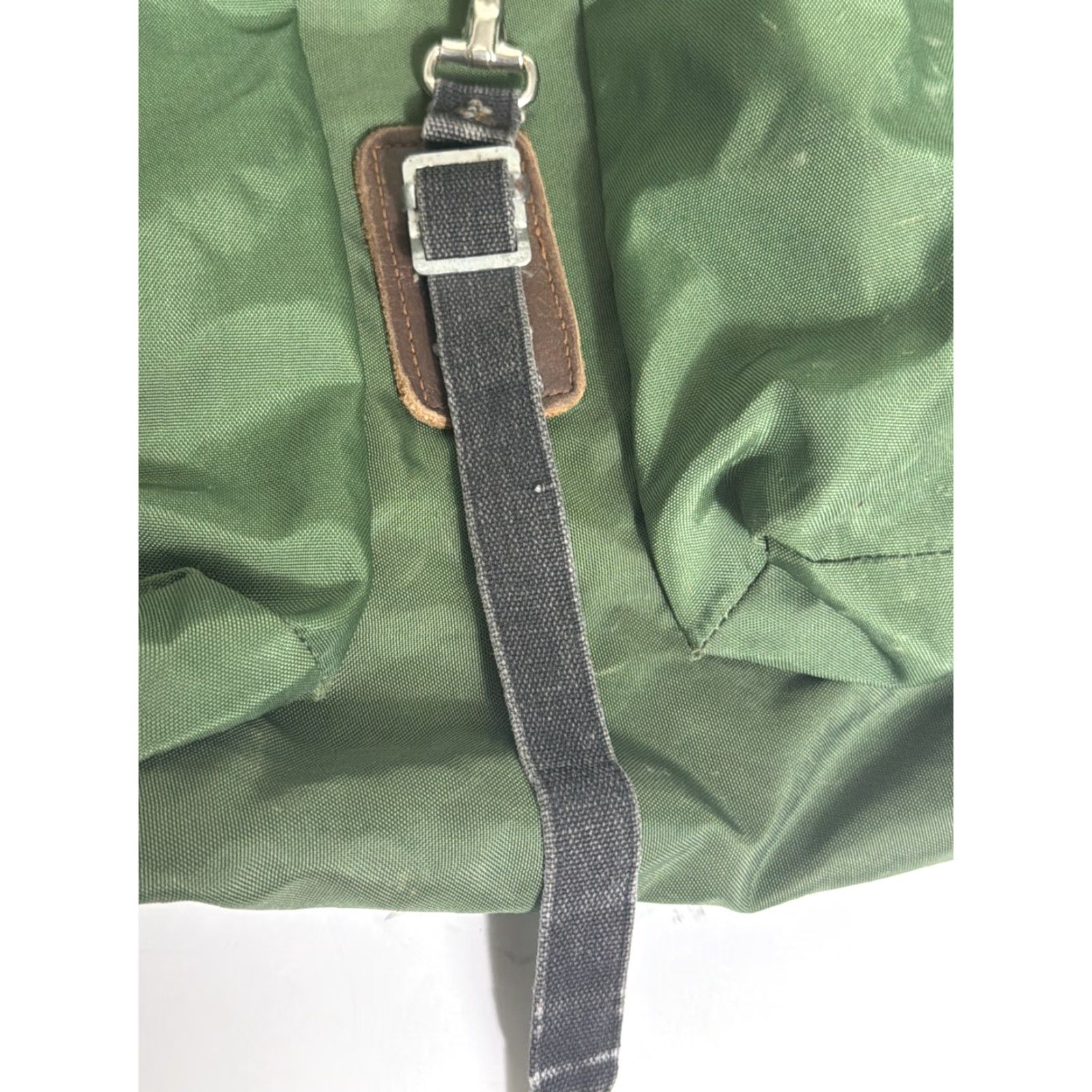 Vintage VINTAGE Backpack Men Small Green Rucksack Nylon Leather Cotton 16x16x4 Mens Green Hiking Bag Size ONE SIZE - 4 Thumbnail