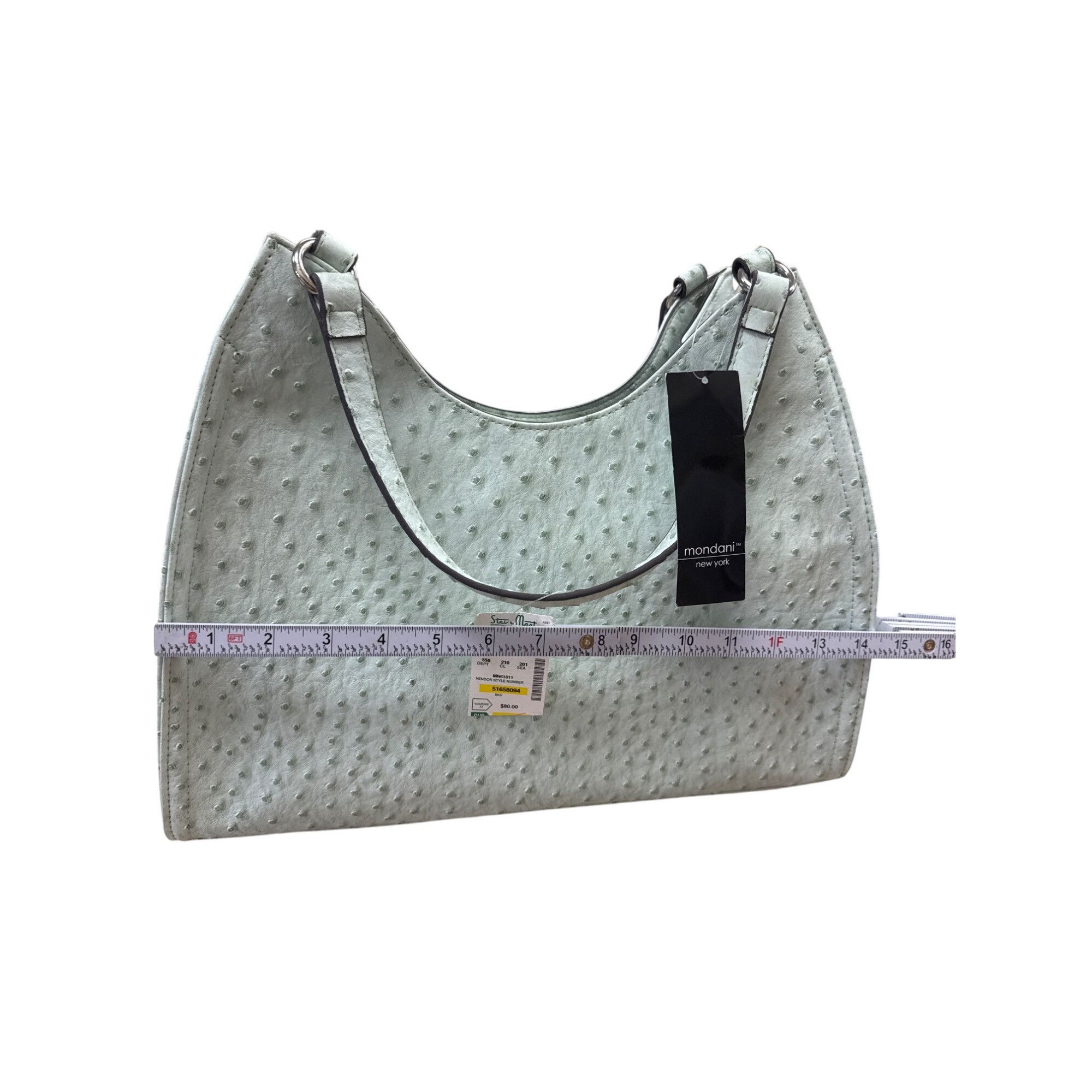 Designer Mondani NY Womens Mint Green Ostrich-Embossed Handbag Purse Size ONE SIZE - 3 Thumbnail