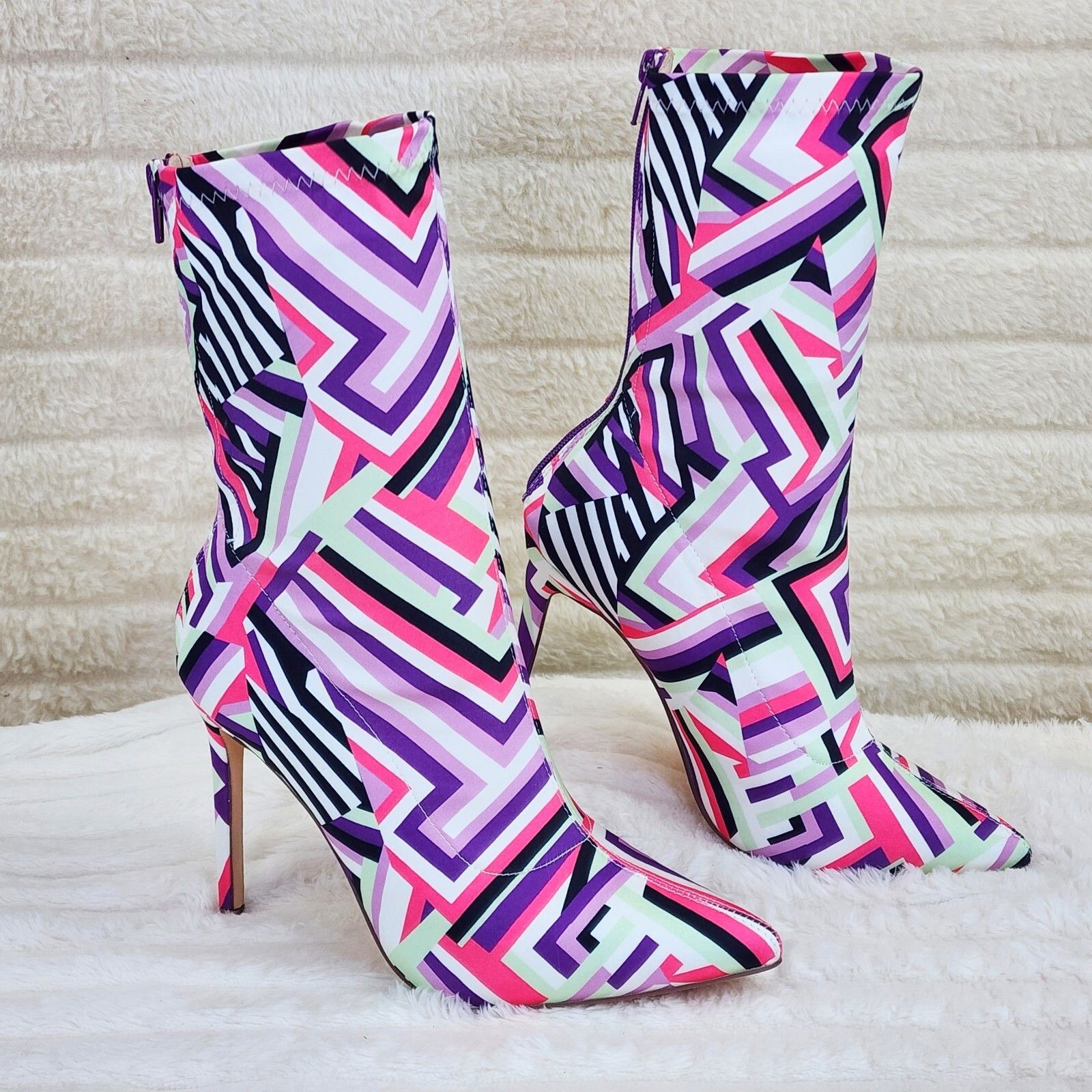 Other Odin Crazy Wild Color Pattern High Heel Stretch Fabric Ankle Size US 8.5 / IT 38.5 - 3 Thumbnail