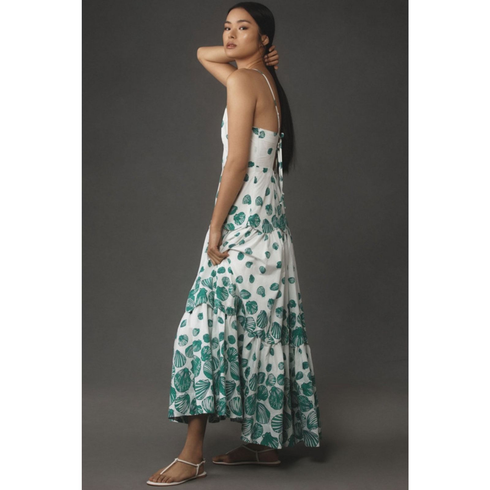 Anthropologie NWT Maeve Halter Tiered Maxi Dress $188 X-LARGE White Green Size XL / US 12-14 / IT 48-50 - 3 Thumbnail