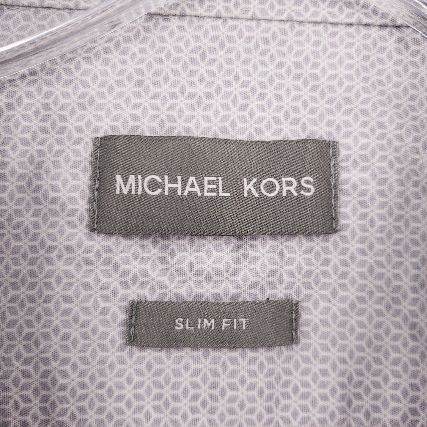 Michael Kors Michael Kors Dress Shirt Men L Large Button-Up Slim Geometric Long Sleeve Cotton Color Gray Size 42R - 3 Thumbnail