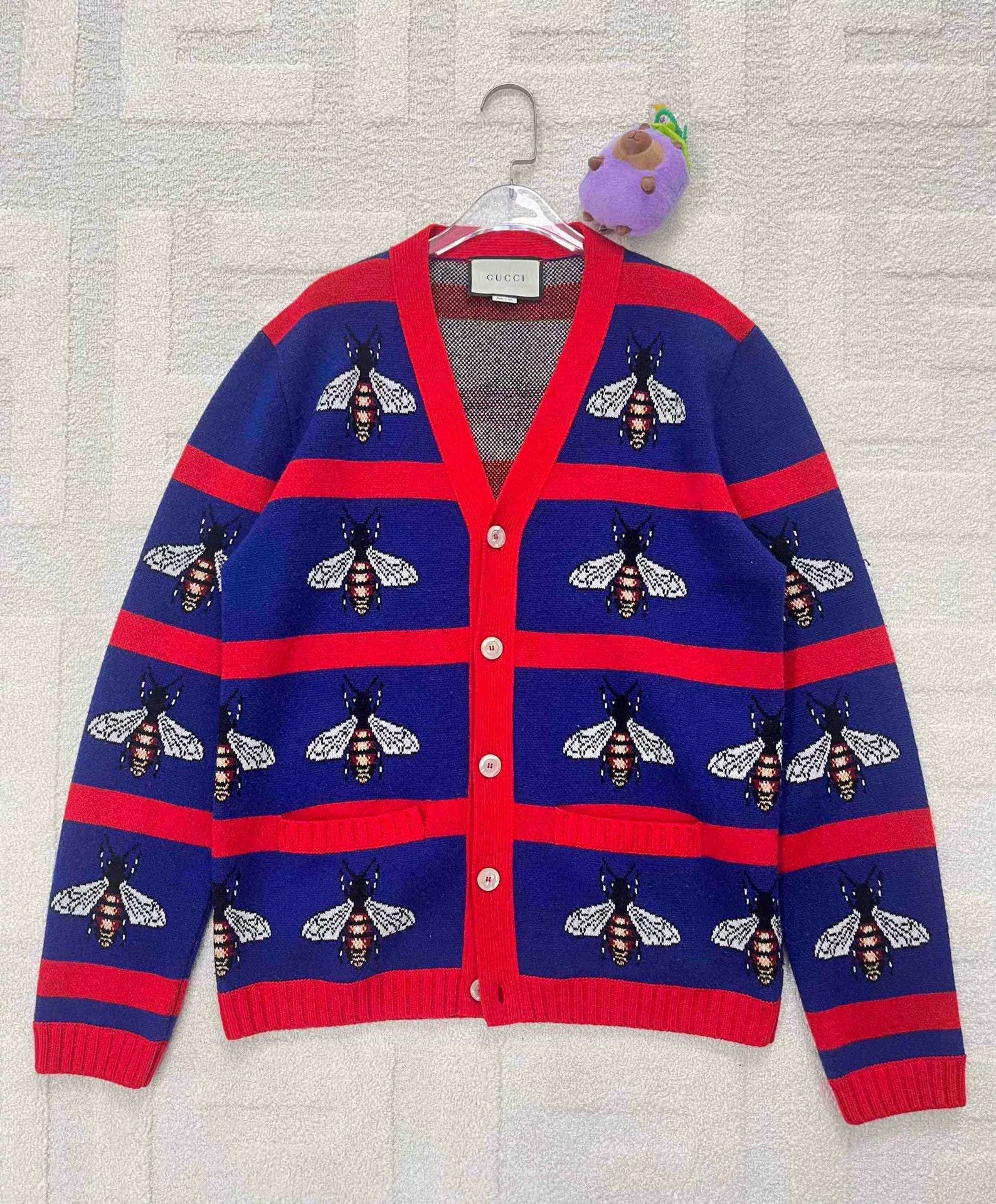 Gucci Gucci Blue Red Bee Knit Cardigan Size US L / EU 52-54 / 3 - 1 Thumbnail