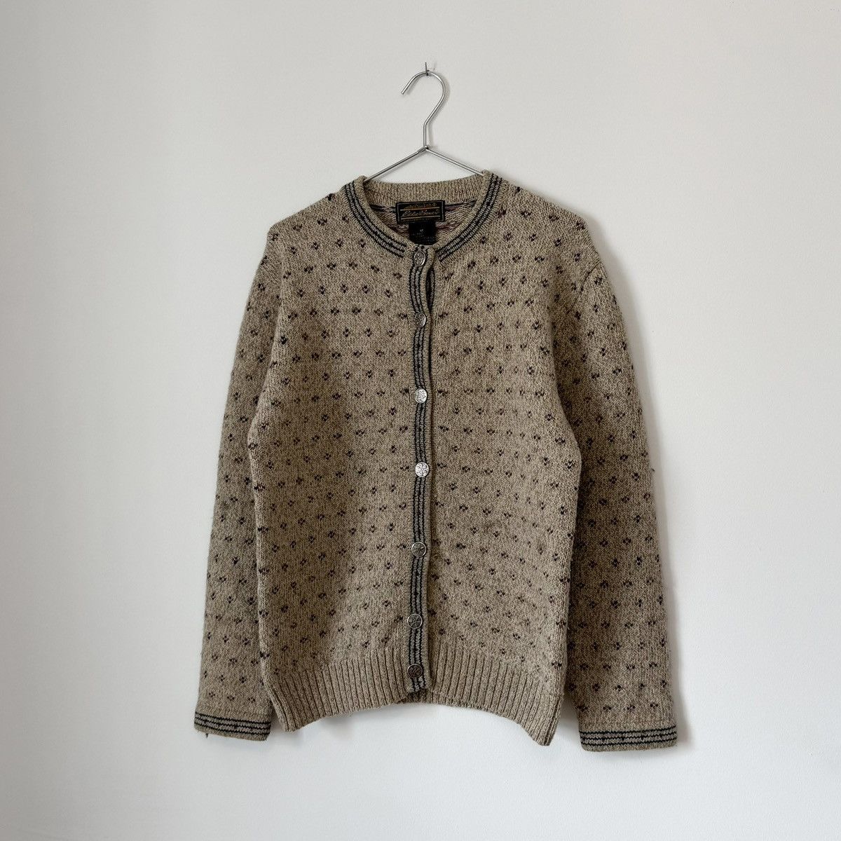 Eddie Bauer Vtg 1990s Eddie Bauer Patterned Wool Knit Cardigan Sweater Size US S / EU 44-46 / 1 - 1 Thumbnail