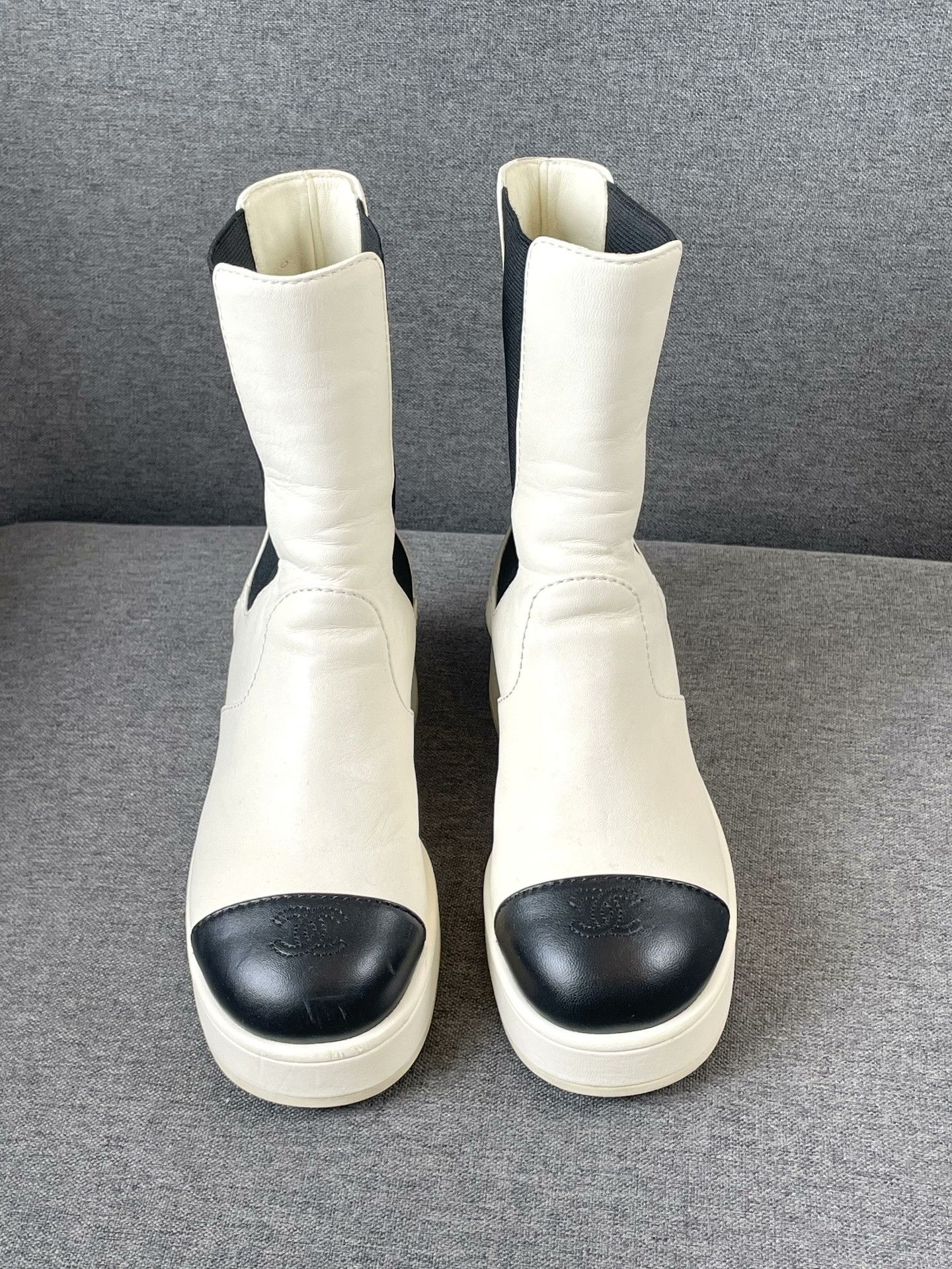 Chanel Chanel Black White Lambskin Short Boots Size US 4.5 / IT 34.5 - 1 Thumbnail