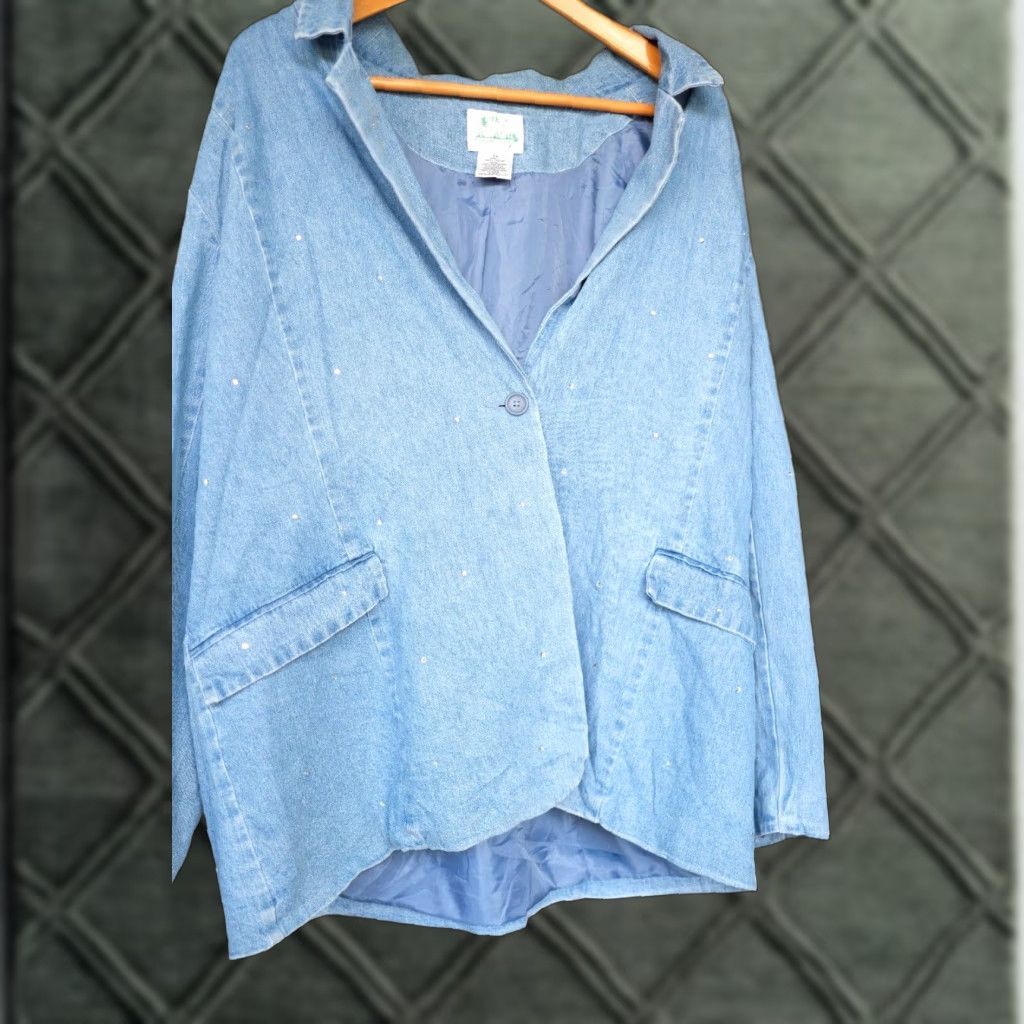 VINTAGE Quacker Factory Denim Blazer Jacket Women's 3XL Light Wash