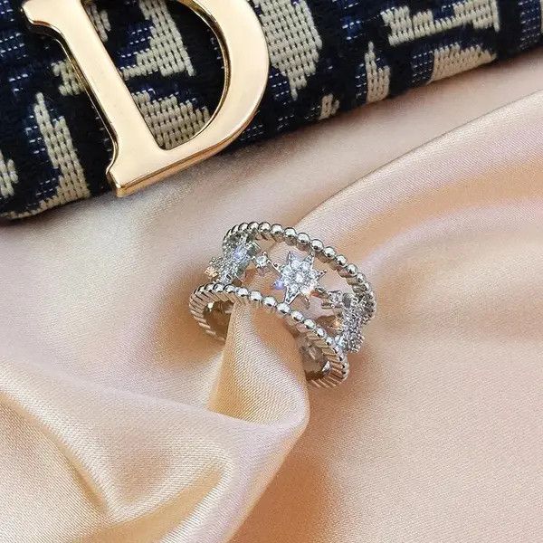 Designer × Jewelry × Vintage 925 Silver Plated Six Pointed Star Open Ring for Women Size ONE SIZE - 4 Thumbnail
