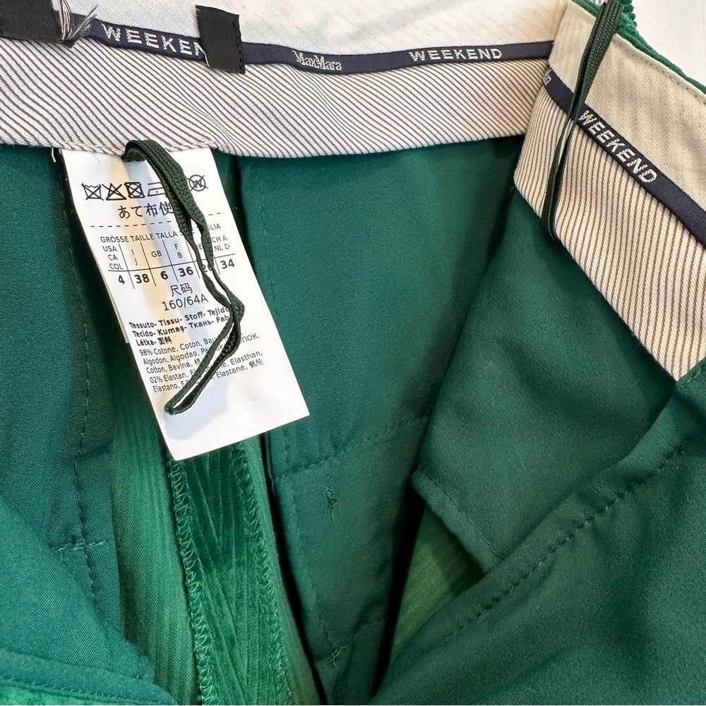 Designer NWOT Weekend MaxMara label-cut Green Bootcut Trousers US2/4 Size 27" / US 4 / IT 40 - 10 Thumbnail