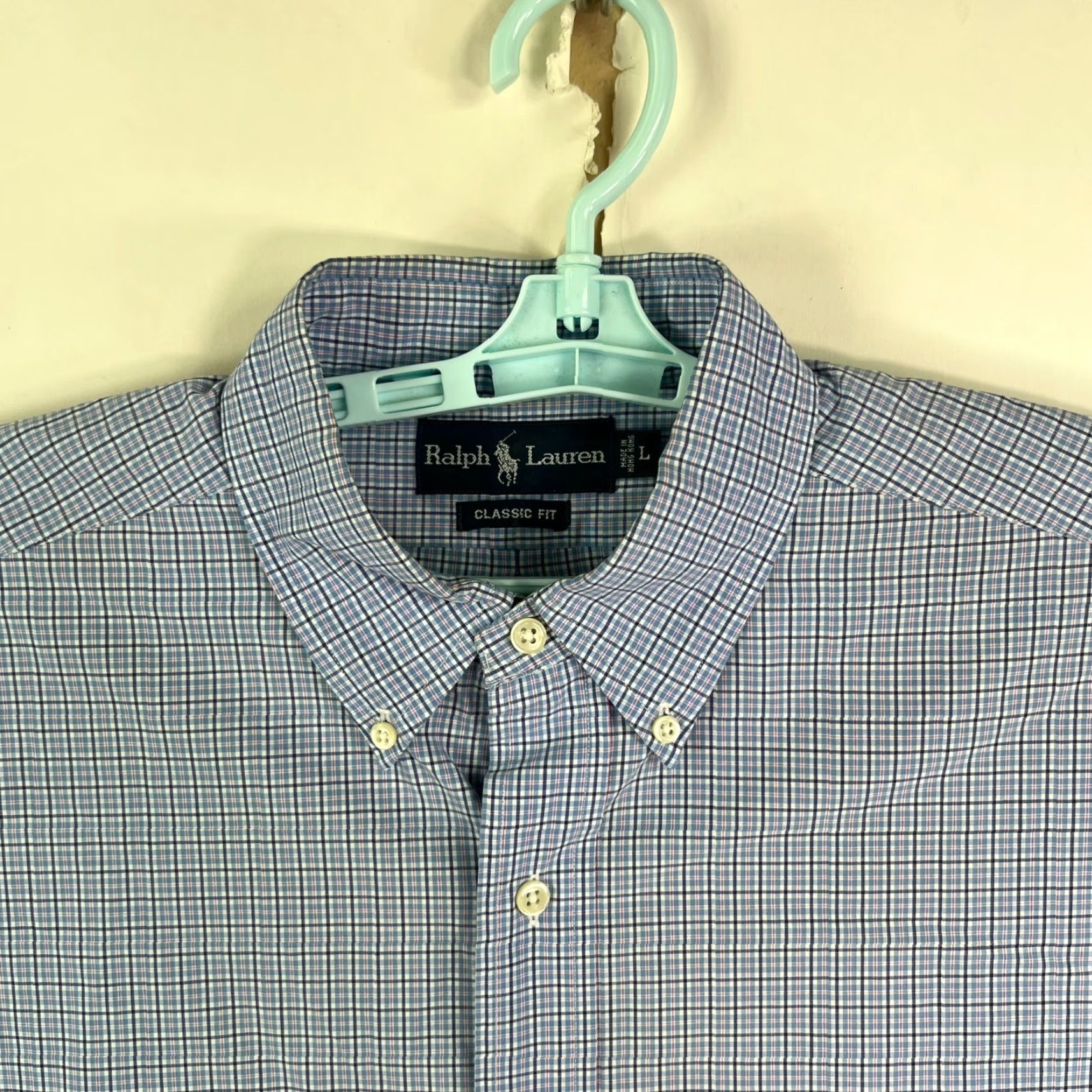 Ralph Lauren Ralph Lauren Classic Fit Button-Down Shirt Mens L Blue Short Sleeve Check 52 Chest Embroidered Polo Ralph Lauren Big Pony Menswear Size US L / EU 52-54 / 3 - 3 Thumbnail