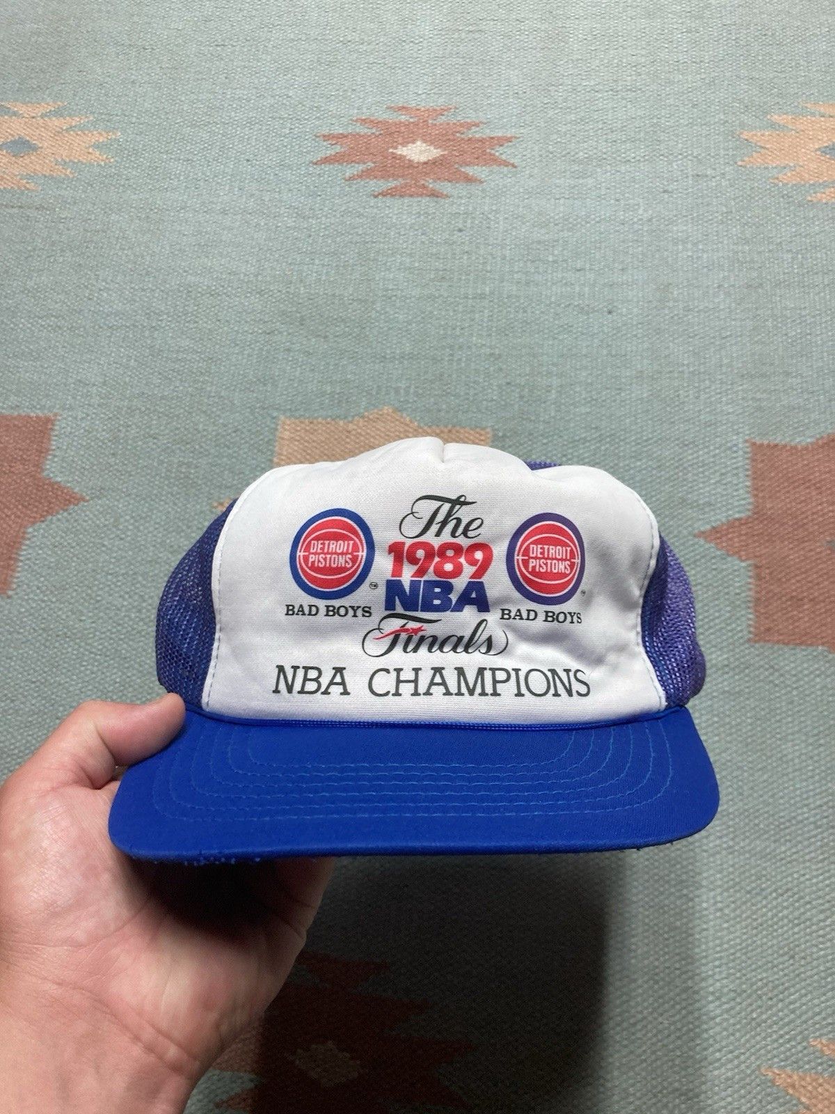 Vintage Vtg 80s trucker hat Detroit pistons 1989 champs bad boys NBA Size ONE SIZE - 2 Thumbnail