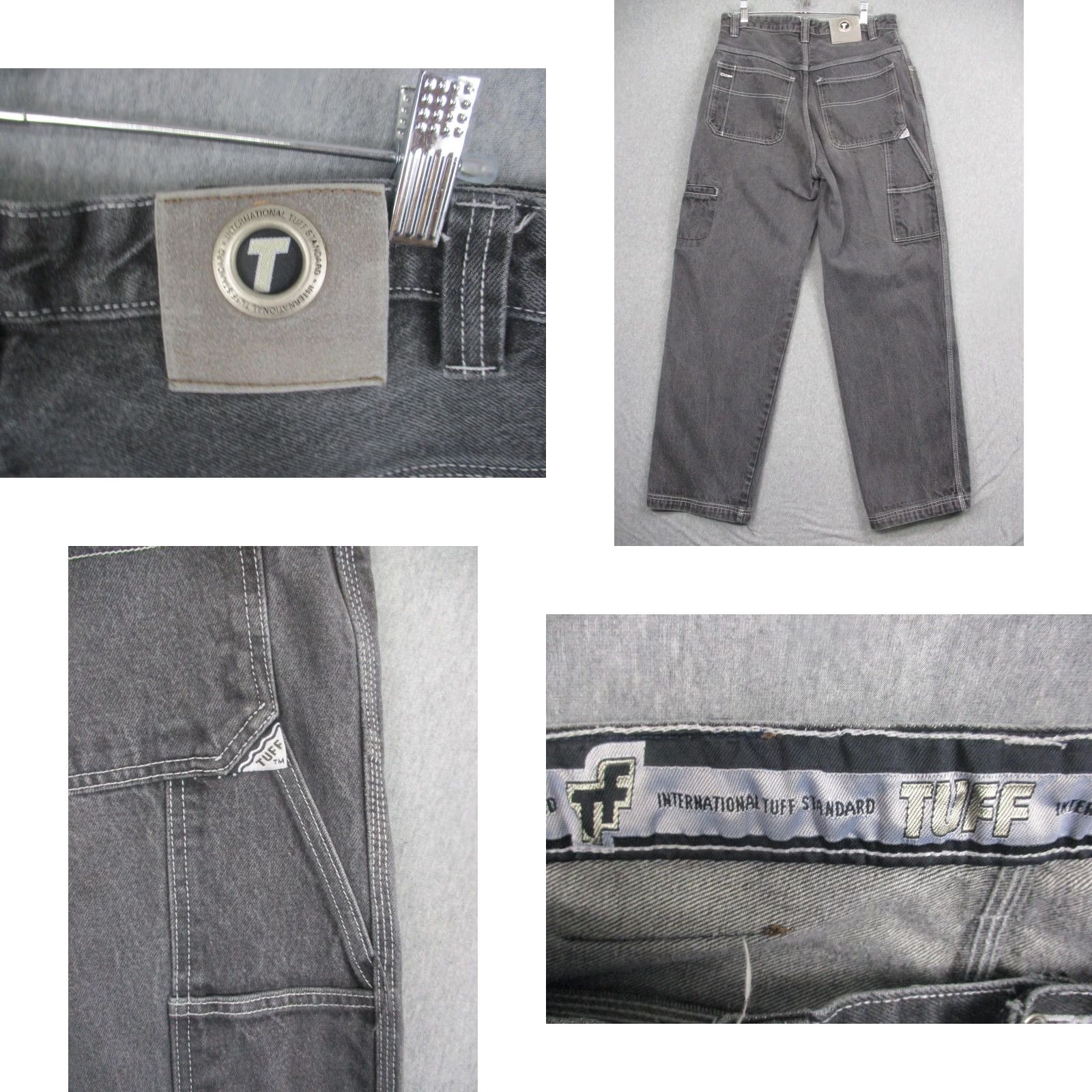 Denime Tuff Jeans Mens 34x34 Gray Carpenter Cargo Straight Leg 5 Pocket Denim Workwear Size US 34 / EU 50 - 8 Thumbnail