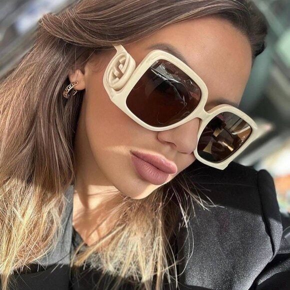 Gucci Gucci GG1326S 002 Sunglasses Ivory Square Frame, Brown Size ONE SIZE - 3 Thumbnail