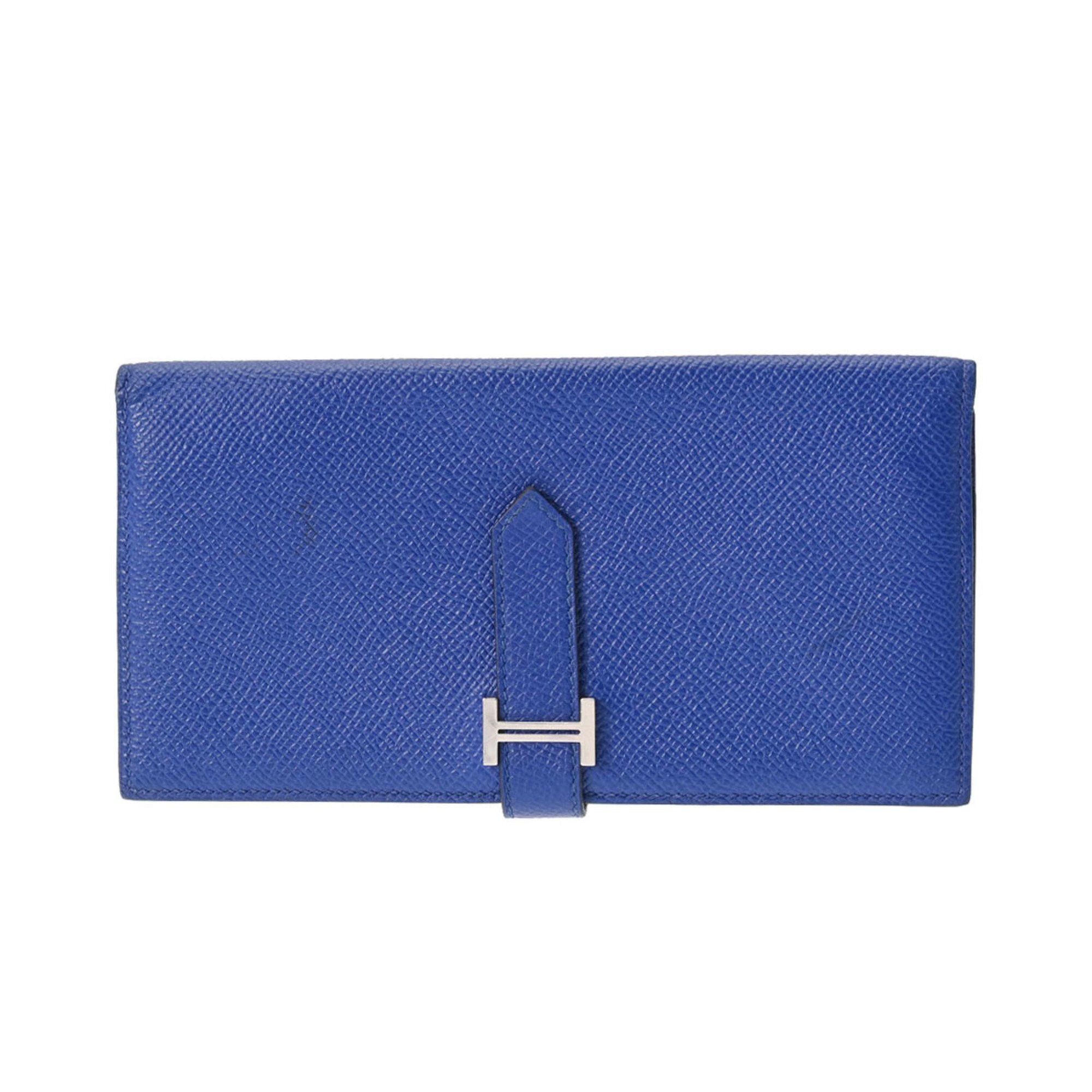 image of Hermes Bairs Soufflé Blue Electric T-Engraved (Around 2015) Unisex Vaux Epson Long Wallet, Women's