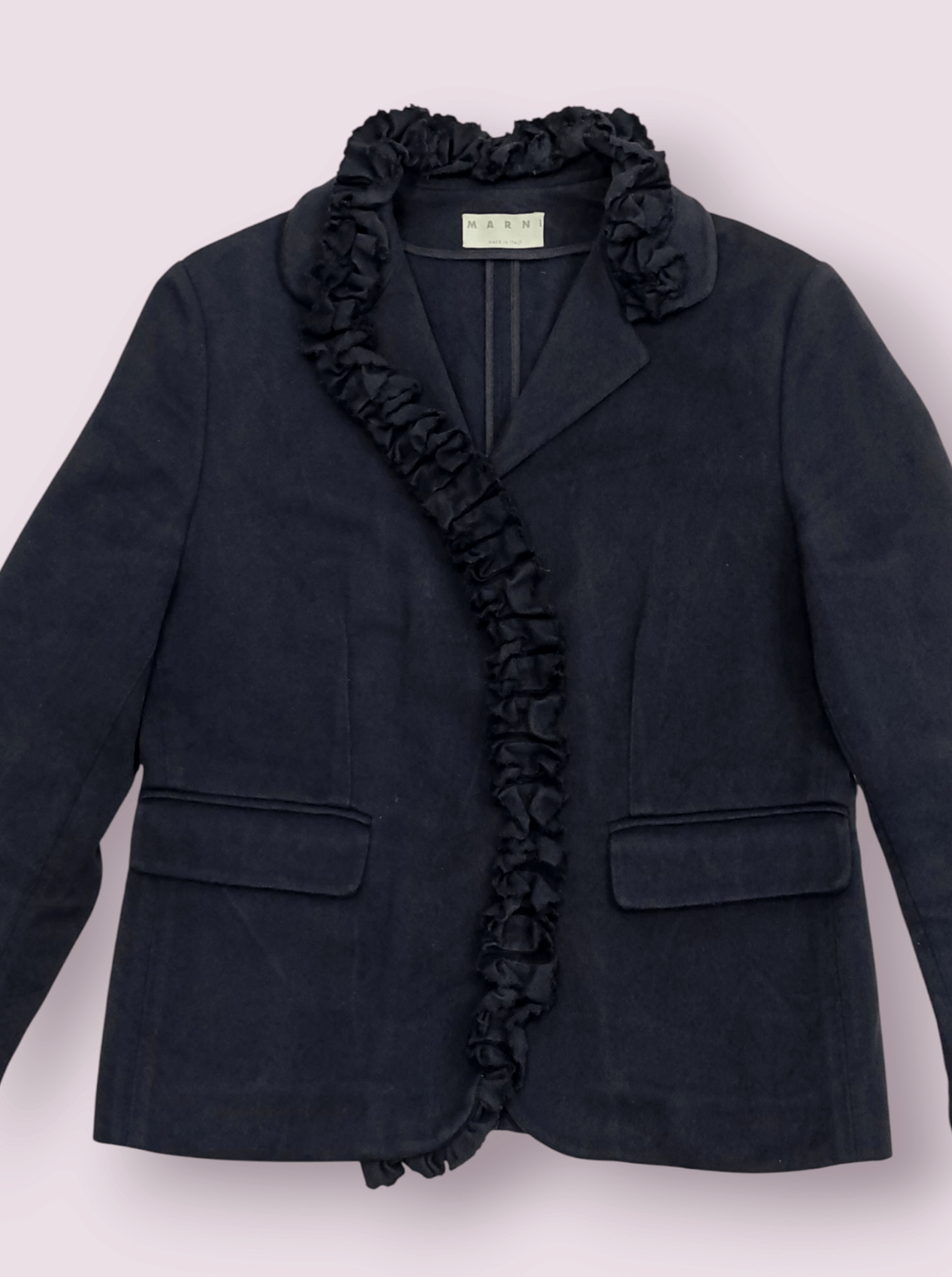 Designer × Marni MARNI Navy Blue Cotton Ruffle Jacket size 6/40 women Size S / US 4 / IT 40 - 2 Thumbnail