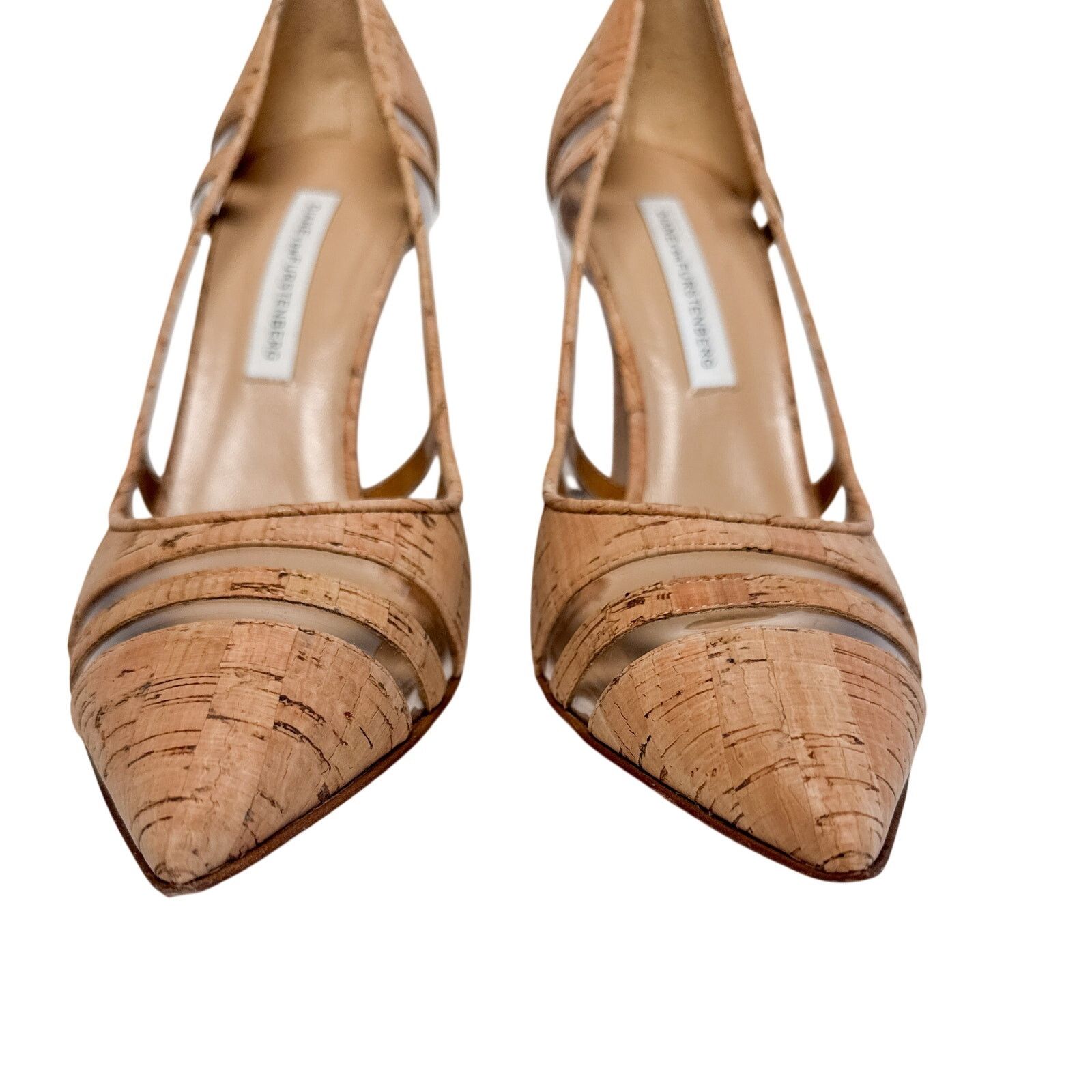 Diane von Furstenberg DVF Becca Too Cork Clear Panel Stiletto Pumps Size US 7 / IT 37 - 5 Thumbnail