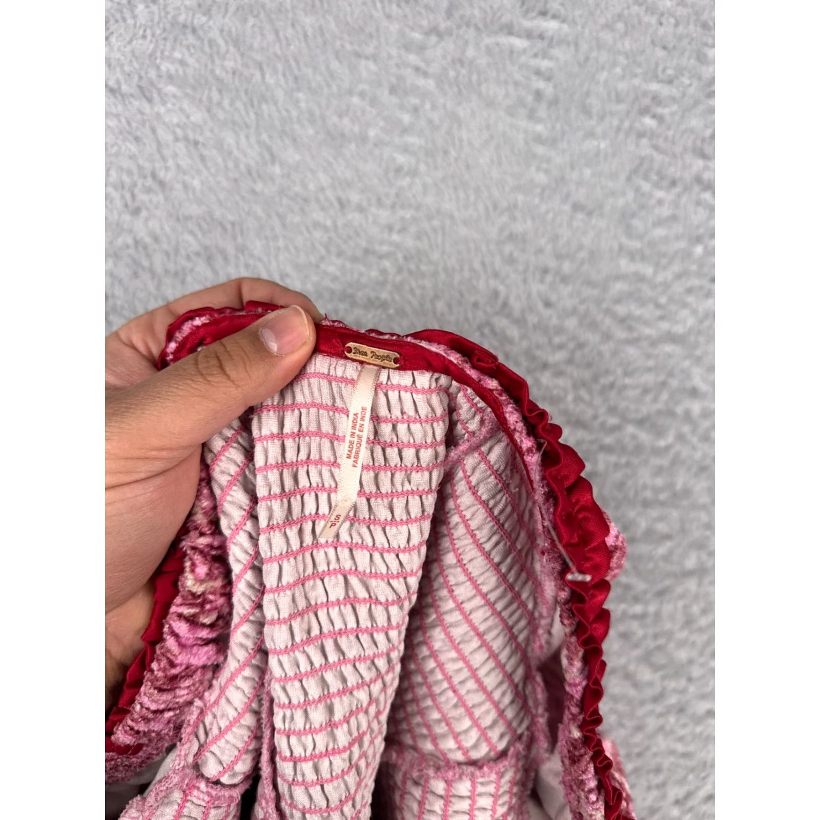 Free People Free People Blouse Shirt Womens S Pink Velvet Cropped Balloon Sleeve Square Neck Paisley 70s Bohemian College Fairy Hippie Peasant Collarless Ladies Size S / US 4 / IT 40 - 2 Thumbnail