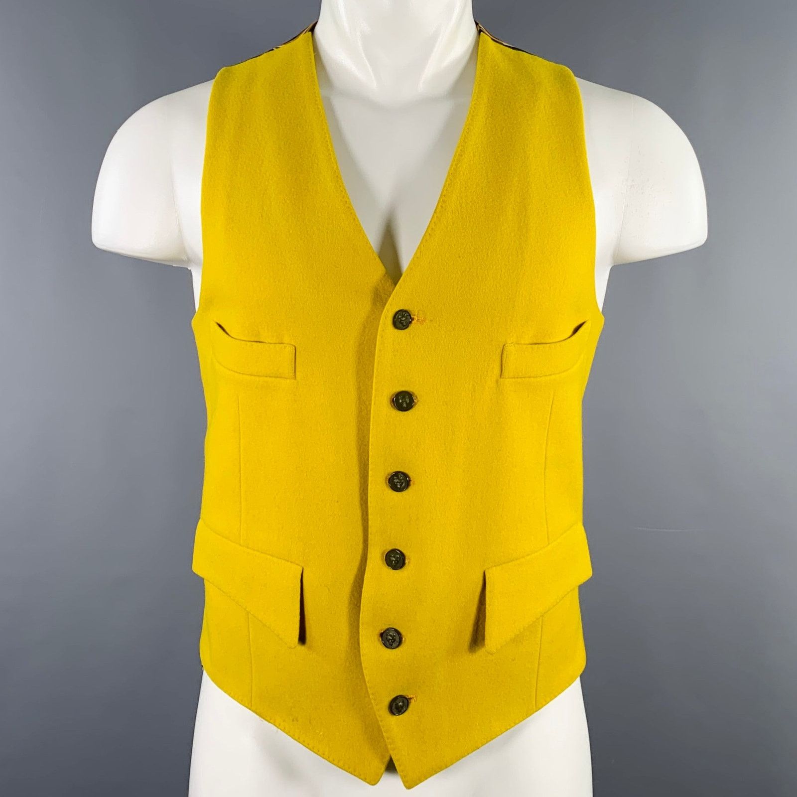 Vintage Size M Yellow Mixed Fabrics Wool Single Breasted Vest Size 38R - 1 Thumbnail