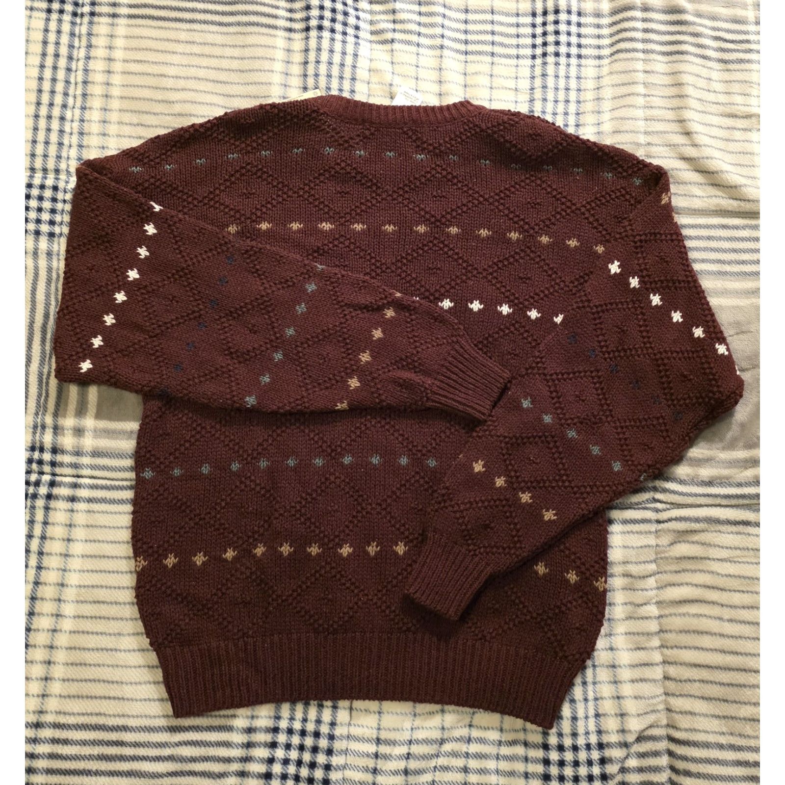 Vintage VINTAGE Liberty Chunk Knit Sweater Grandpa Maroon Men's Large Deadstock NWT USA Size US L / EU 52-54 / 3 - 3 Thumbnail
