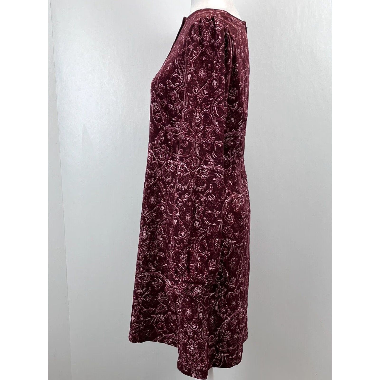 Loft LOFT Shirt Dress Sz 6 Womens Burgundy Paisley Long Sleeve Shirt Dress Womens Regular Size 6 Fall Spring Summer Winter Vintage No (VGUC) Size M / US 6-8 / IT 42-44 - 2 Thumbnail