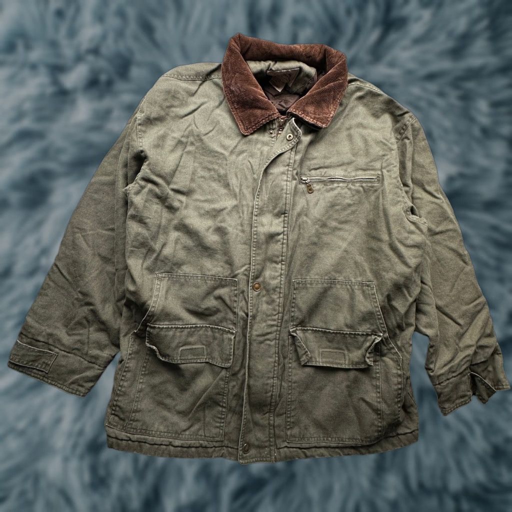 Faded Glory VINTAGE Faded Glory Expedition Series Quilt Lined Duck Canvas Barn Chore Coat Jacket XL Green Jacket/Coat Long Zip, Snap Mens XL Green Size US XXL / EU 58 / 5 - 1 Thumbnail