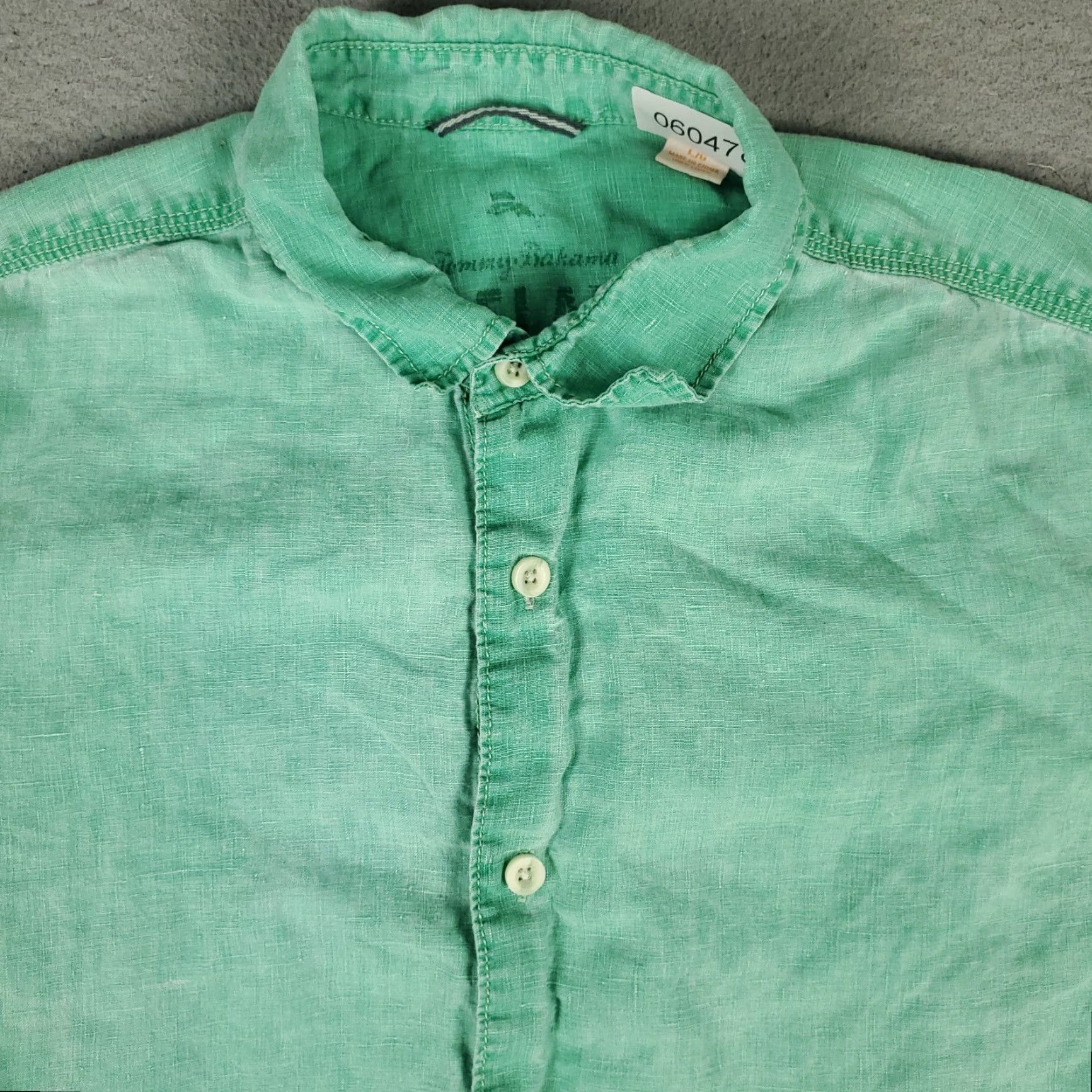 Tommy Bahama Tommy Bahama Hawaiian Shirt Mens Large Green Striped Linen Button-Up Short Sleeve Size US L / EU 52-54 / 3 - 2 Thumbnail