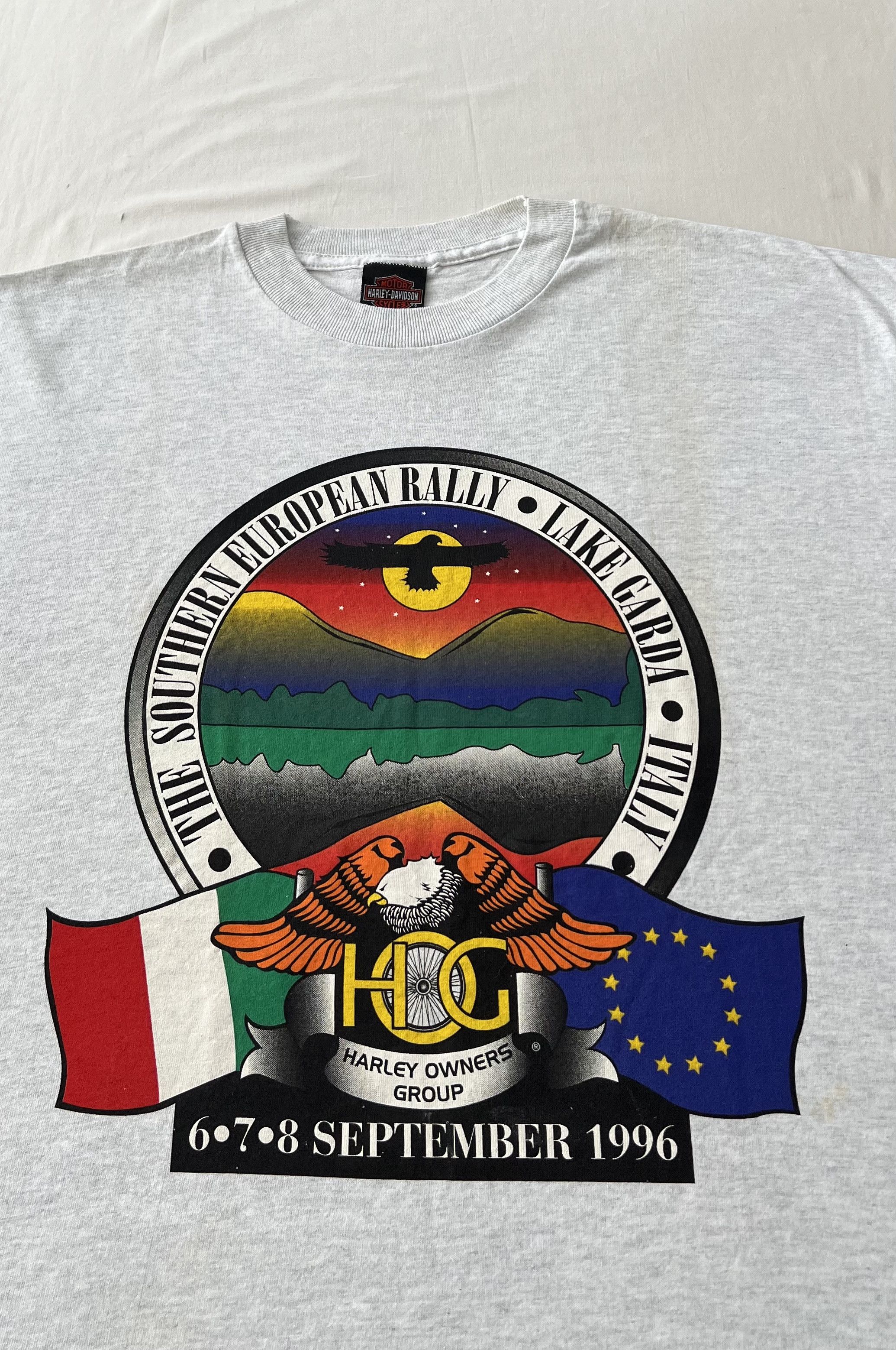 Harley Davidson Vintage 1996 Harley Davidson Rally Eagle Gray T-shirt Size US XL / EU 56 / 4 - 3 Thumbnail