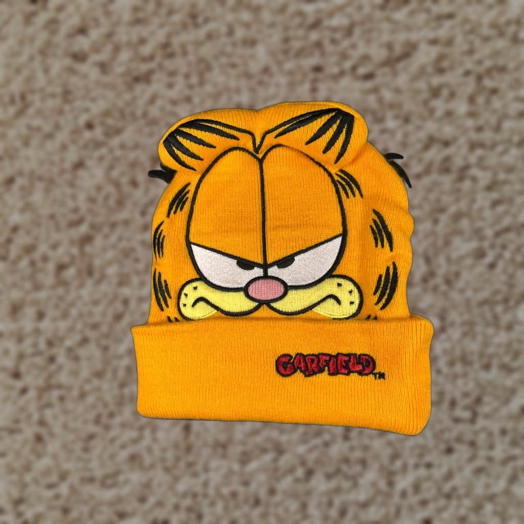 Nickelodeon Nickelodeon Garfield Beanie Adult Yellow Knit Acrylic Polyester Hat Womens Men Size US M / EU 48-50 / 2 - 1 Thumbnail