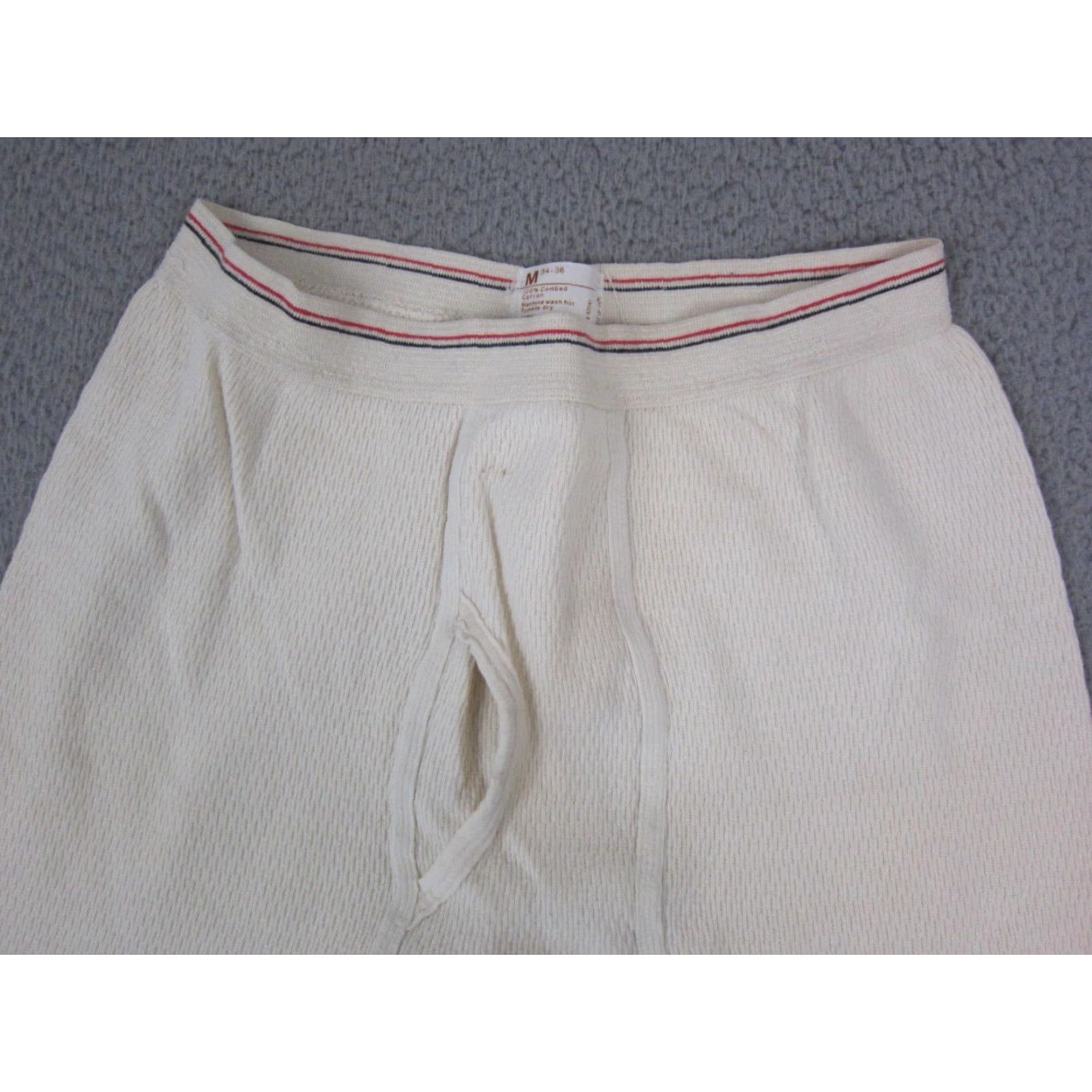 JCPenney VINTAGE JCPenney Thermal Pants Mens M Beige Knit 90s 70s Y2K Long Johns Pull On Compression Size US 31 - 2 Thumbnail