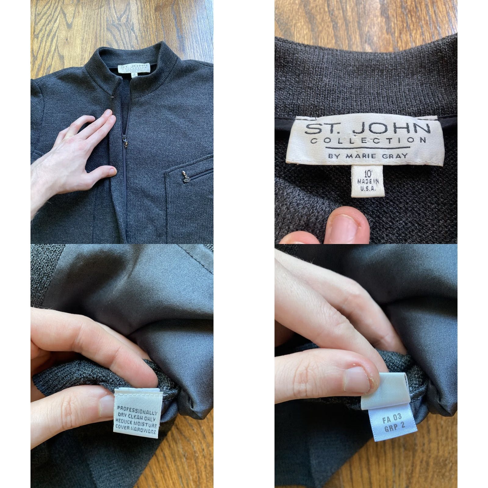 Vintage St John Jacket Womens Size 10 Full Zip Knit Wool Blend Pockets Gray USA Made Vintage No Size L / US 10 / IT 46 - 8 Thumbnail