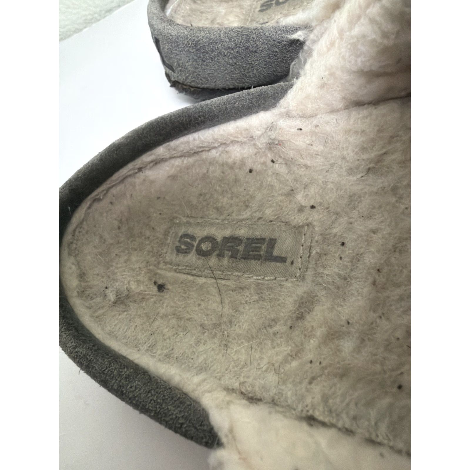 SOREL VINTAGE Sorel Nakiska Slippers Gray Suede/Faux Shearling Slide Women’s UK7 US9 Mens? Size US 7 / IT 37 - 7 Thumbnail