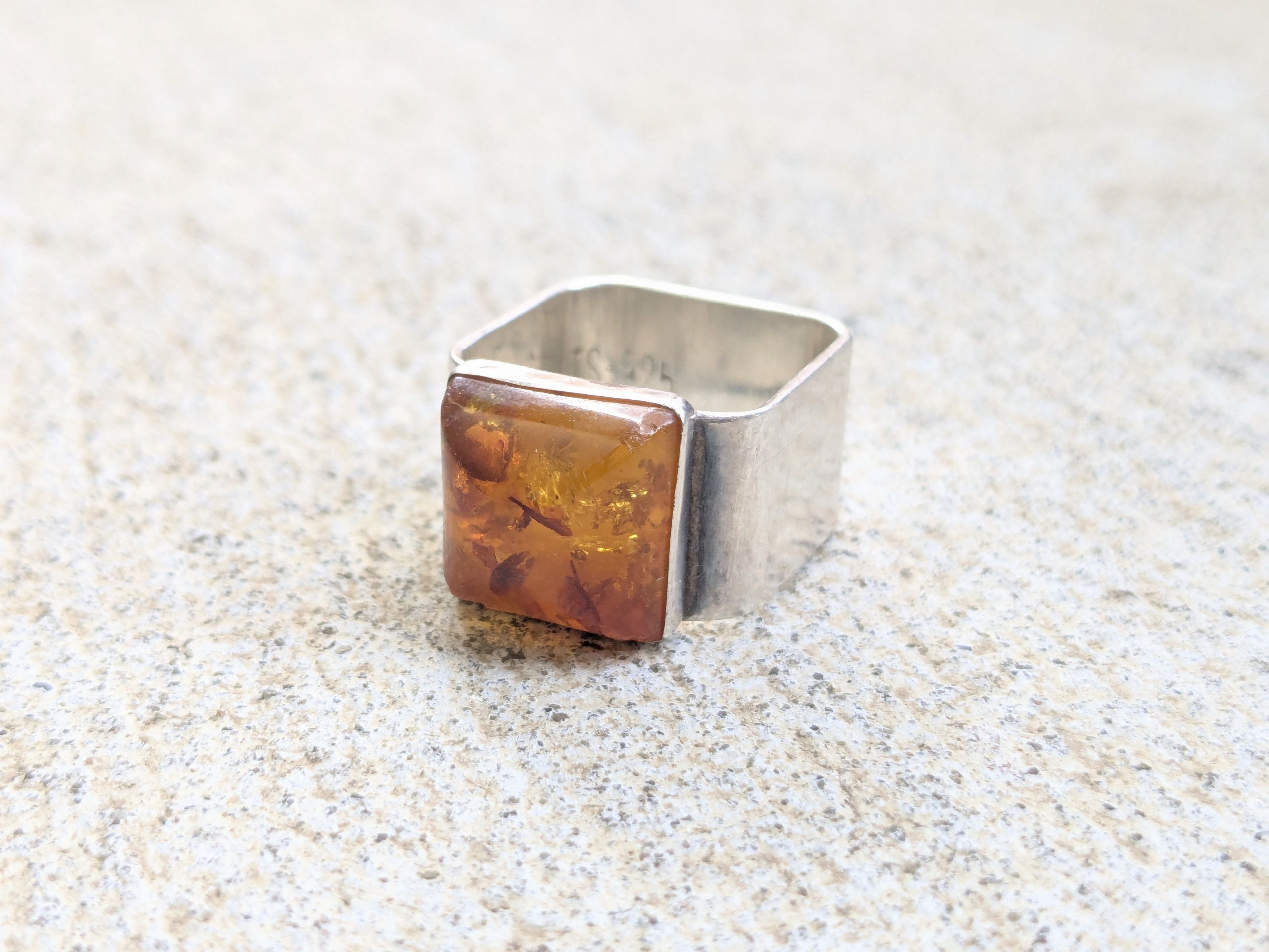 Vintage Vintage Sterling Silver Ring Size 9 Amber .925 Modern Size ONE SIZE - 2 Thumbnail