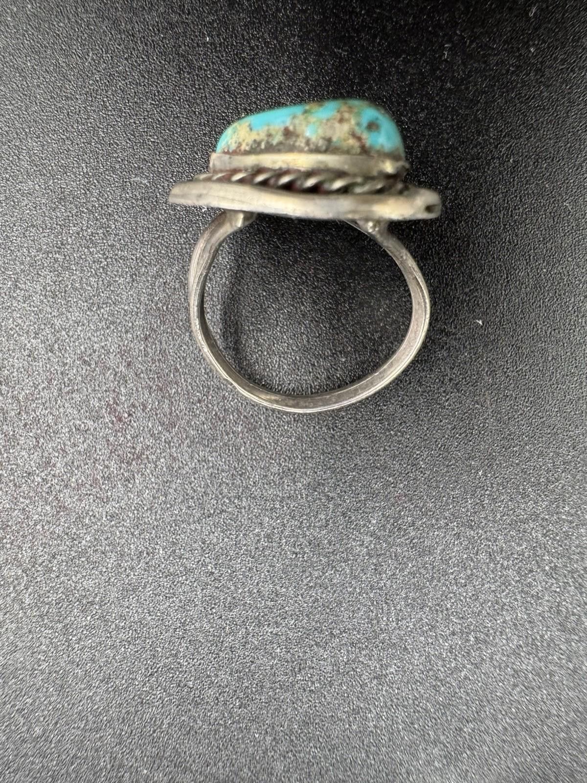 Matix Vintage Navajo Turquoise Ring Sterling Silver Natural Stone Size ONE SIZE - 7 Thumbnail