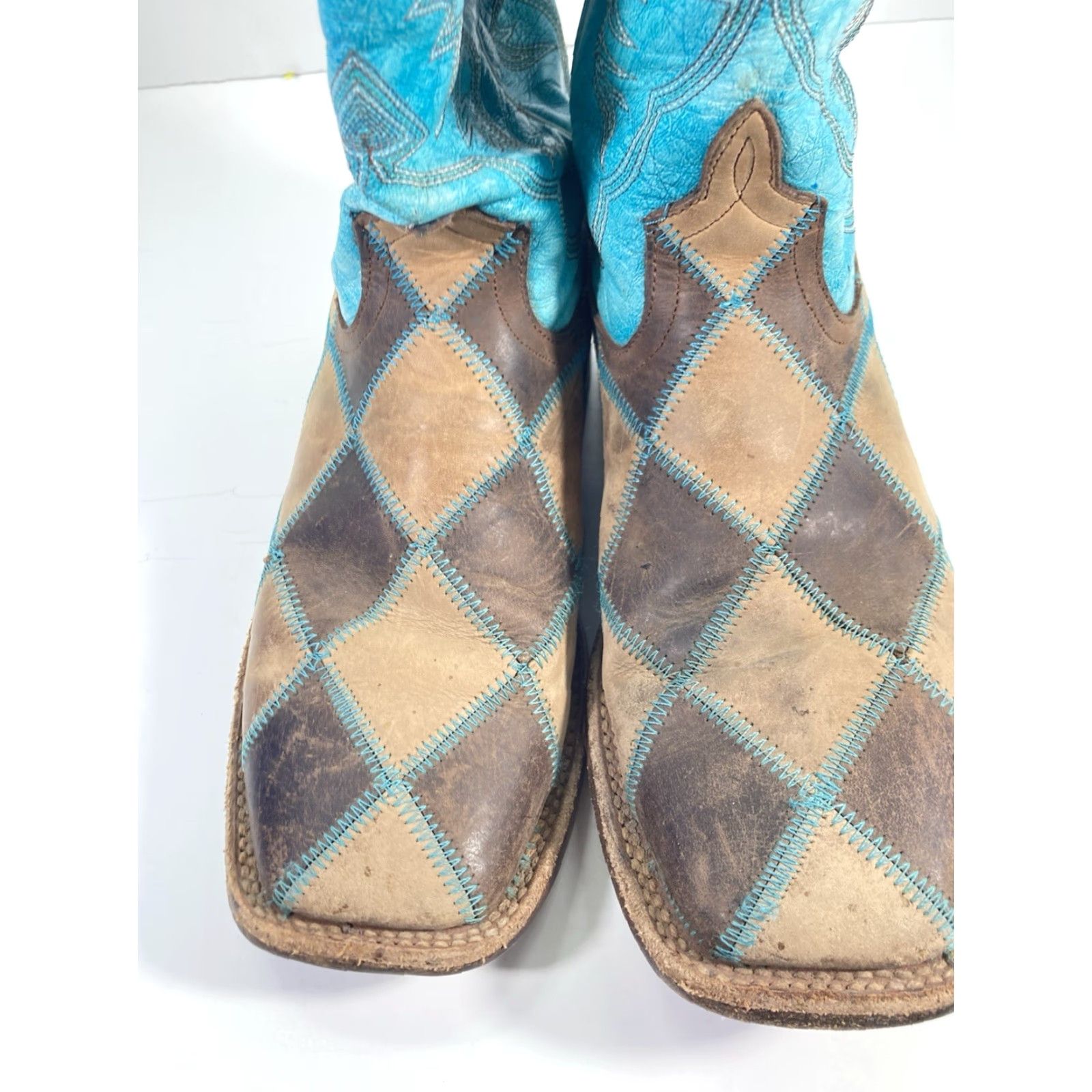 Andersson Bell Anderson Bean HP Horsepower Boots Women Size 6 Turquois Patchwork Square Toe Western Leather Mid-Calf Size US 6 / IT 36 - 3 Thumbnail