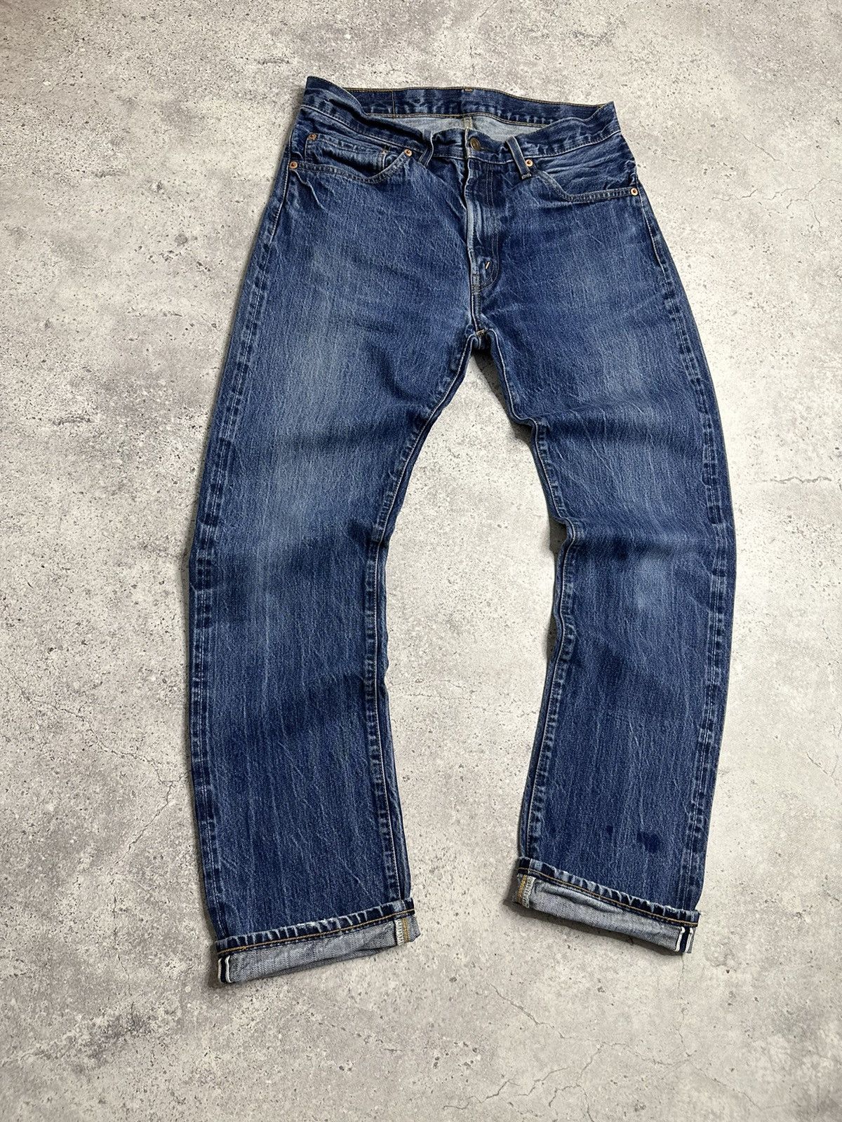 Levi's Levi’s 505 0217 Big E Denim Blue Distressed Selvedge Pants Size US 33 - 13 Thumbnail