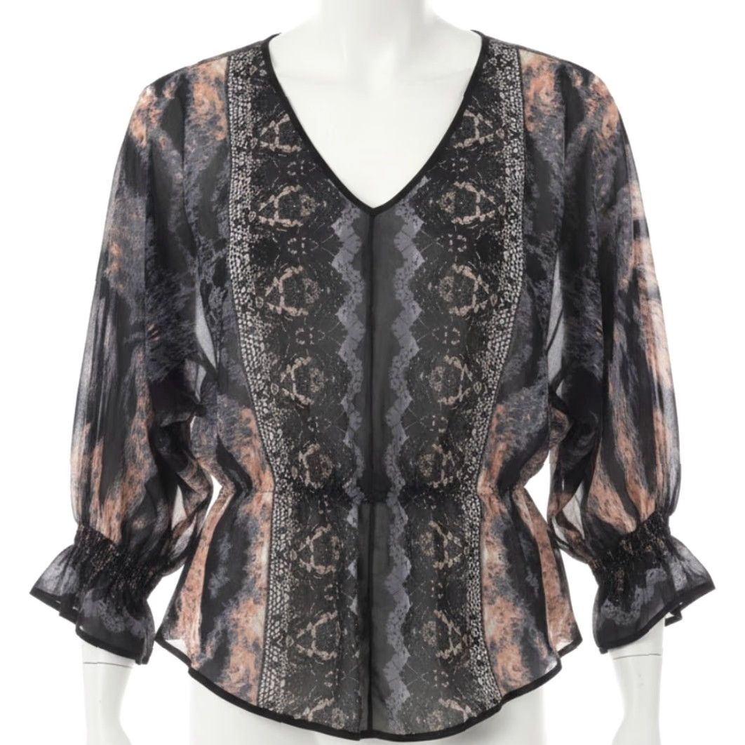 Vintage BISOU BISOU Blouse Gray Pink Sheer Y2K Retro Boho Grunge Whimsigoth Size M Womens Blouse Size M / US 6-8 / IT 42-44 - 2 Thumbnail